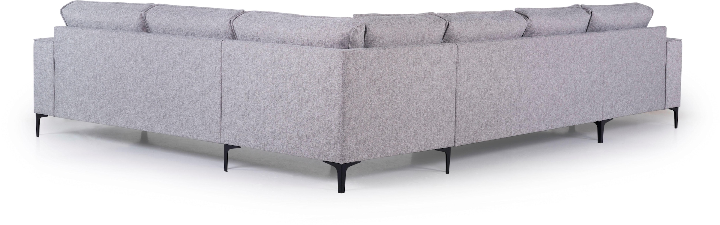 Places of Style Wohnlandschaft »XXL Sofa Oland, Struktur, Flachgewebe, Luxus-Microfaser, Boucle«, U-Form, 342 cm, Wellenunterfederung, Skandi-Design, Metallfüße