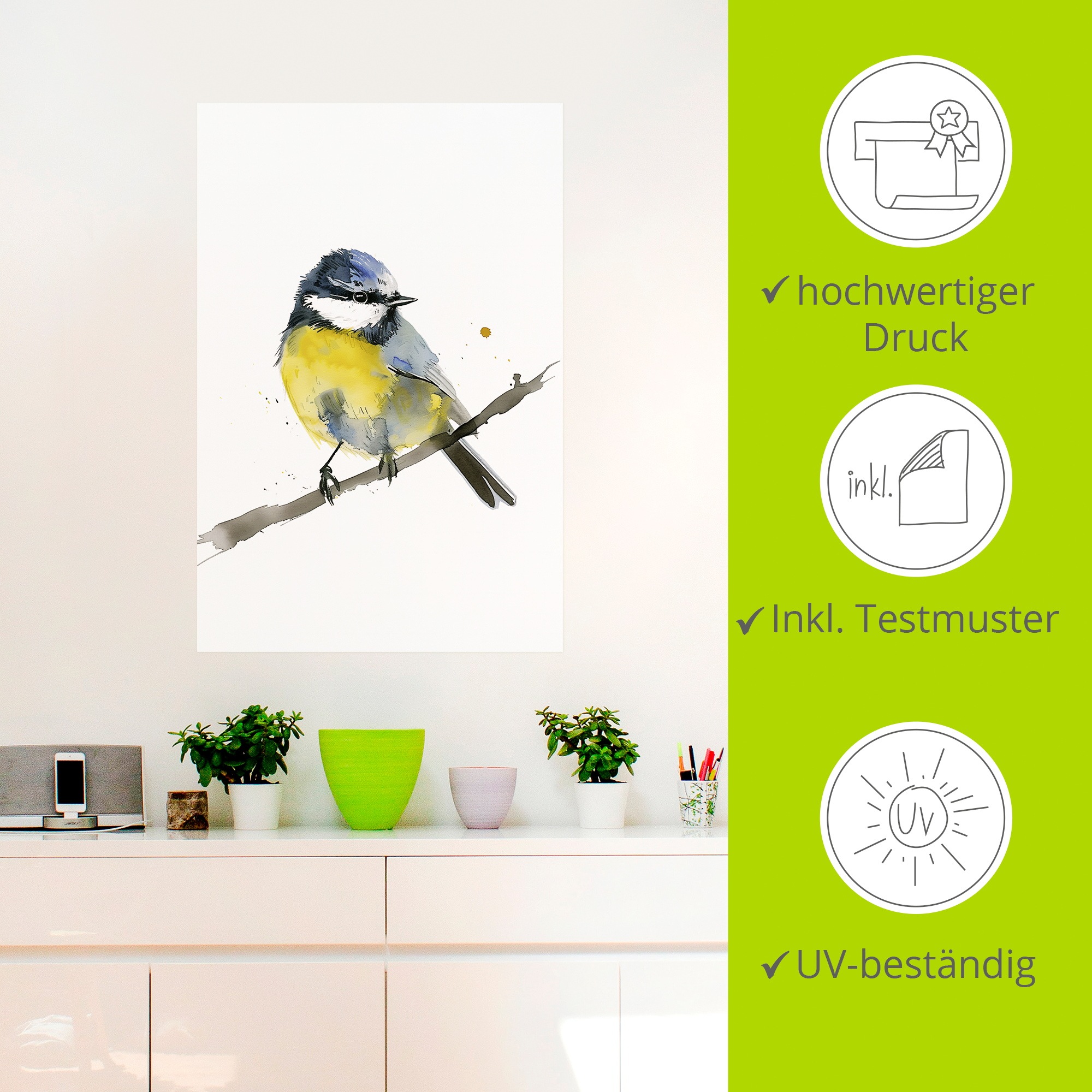 Artland Wandbild »Aquarell Blaumeise« Vogelbilder 1 Stk. tlg. als Alubild, Leinwandbild, Poster, Wandaufkleber in verschied. Größen