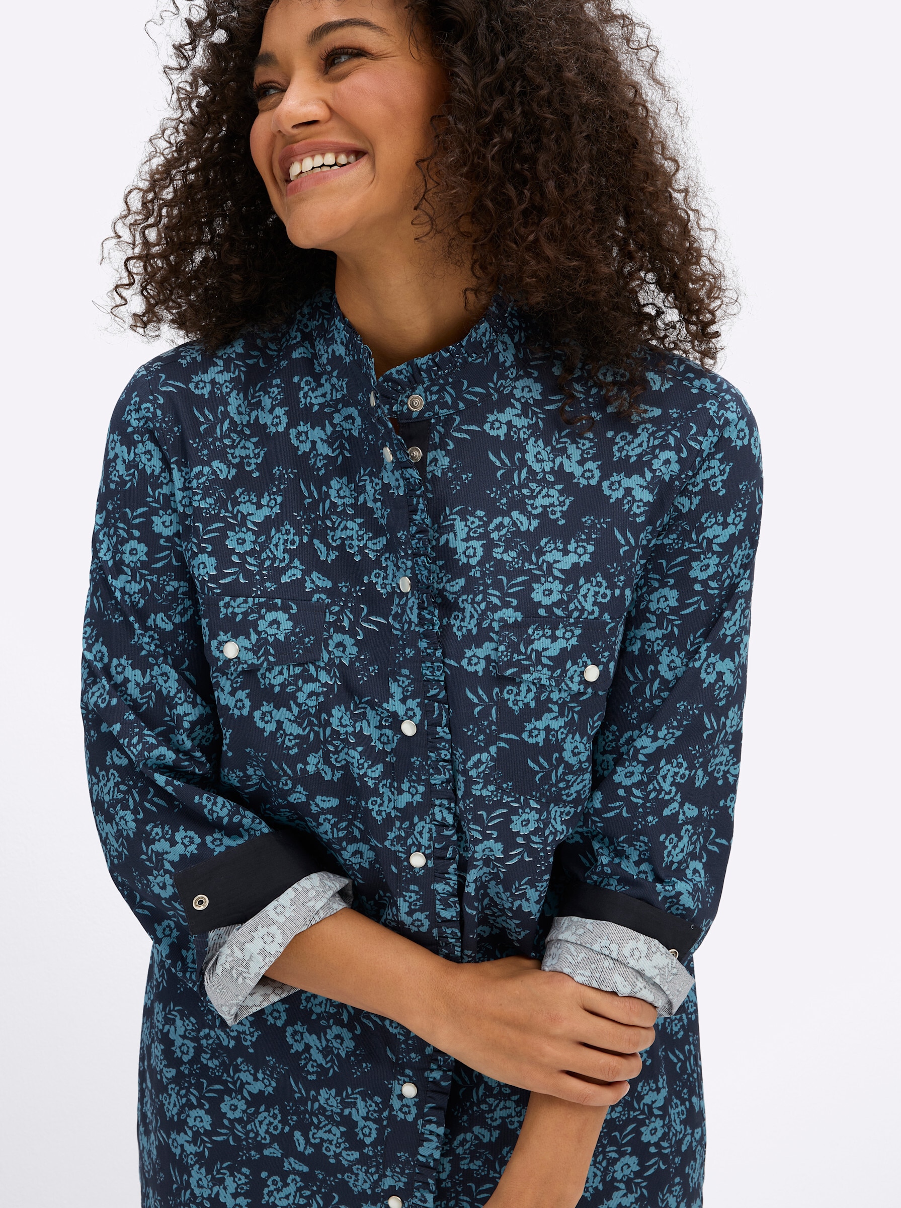 sheego by Joe Browns Hemdbluse »Cord-Bluse Druckbluse aus Cord, mit Rüschen-Details«