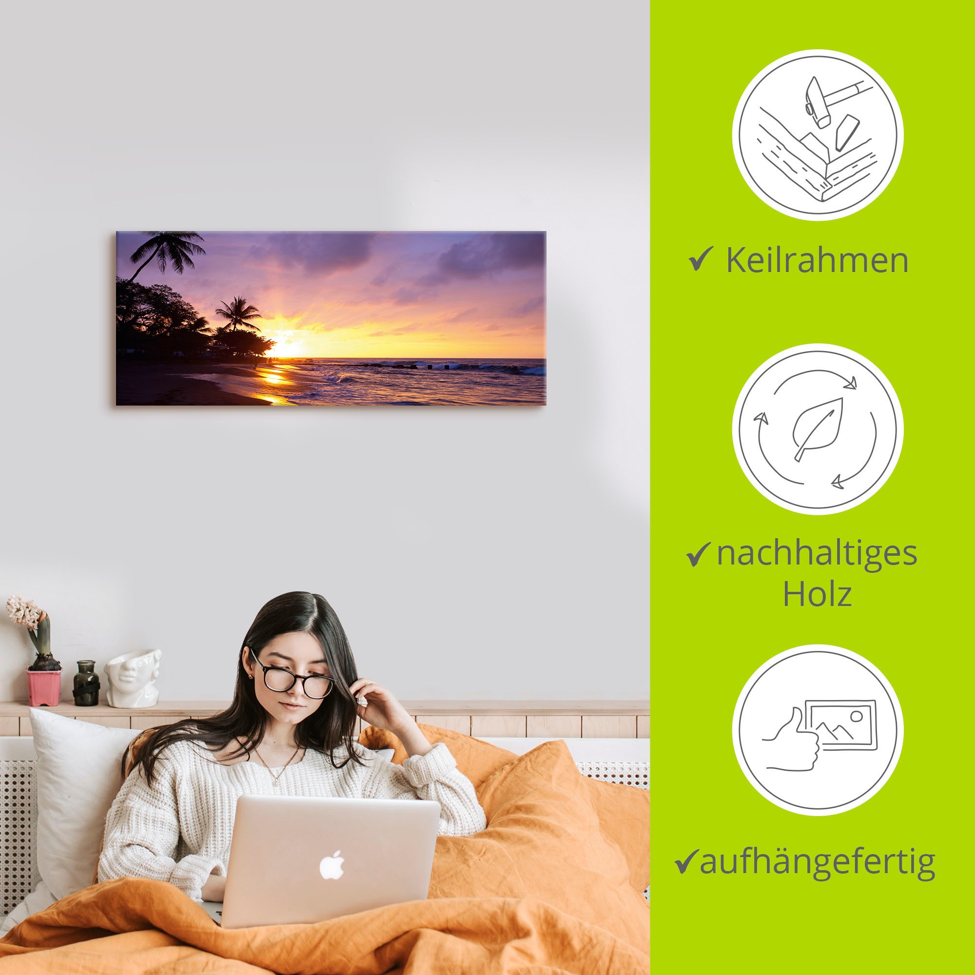 Artland Wandbild »Tropischer Strand«, Sonnenaufgang & -untergang, (1 St.), als Alubild, Outdoorbild, Leinwandbild, Poster, Wandaufkleber