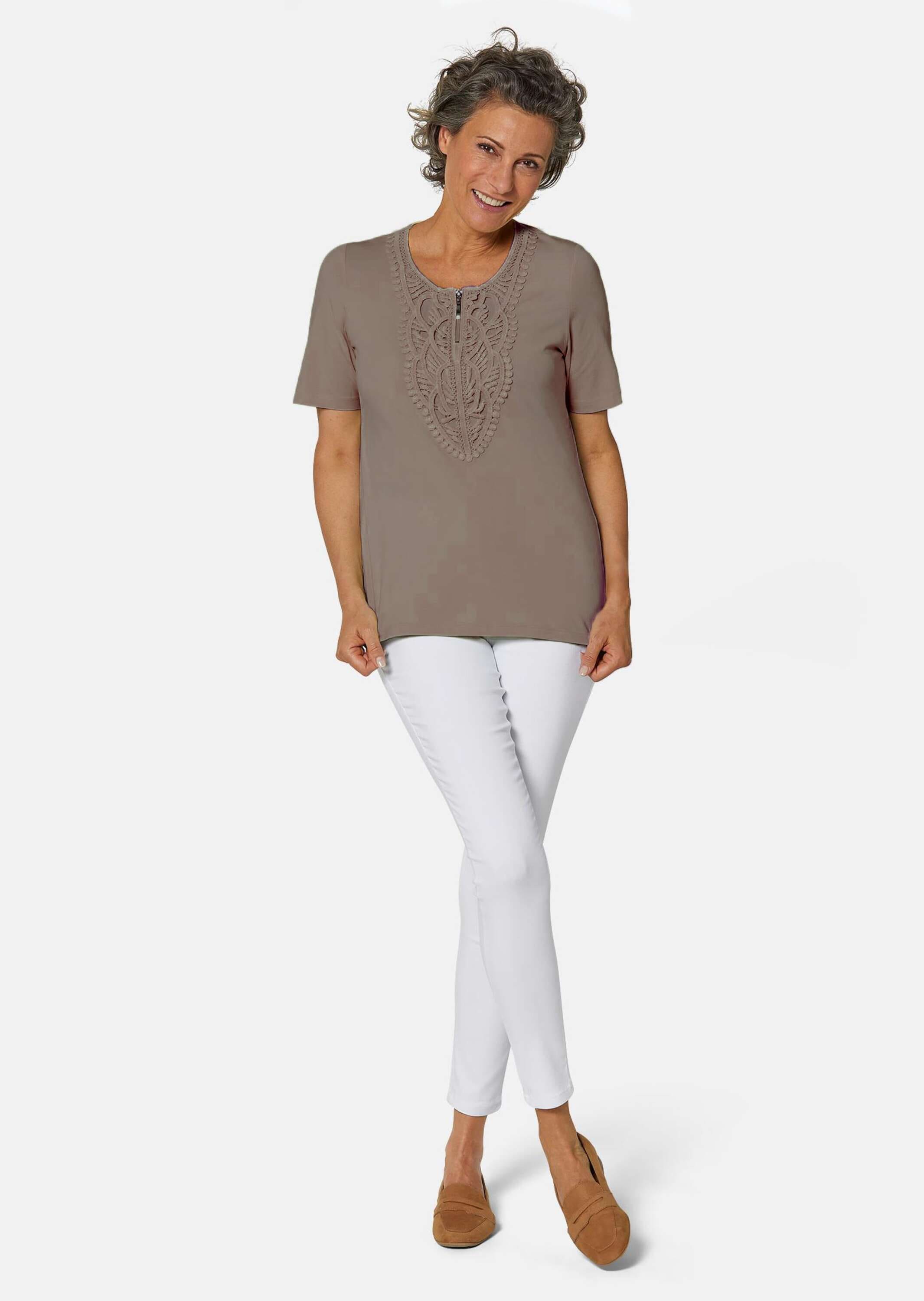 GOLDNER Kurzarmshirt »Rundhalsshirt mit Häkelspitze« Effektvolle Häkelspitze