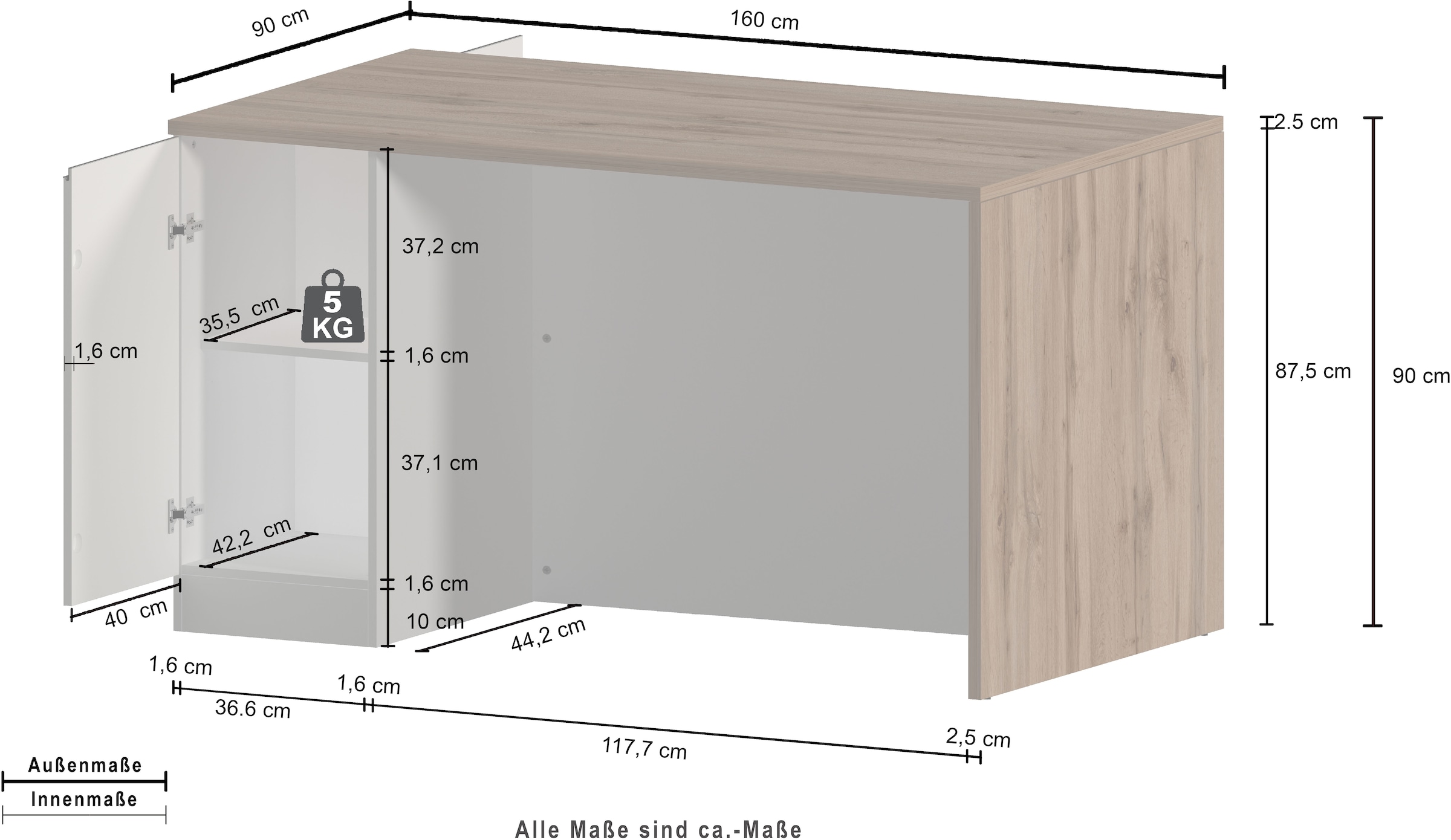 KOCHSTATION Kücheninsel »Sole,Kochinsel,Küchenarbeitsblock,Inselküche,Arbeitsinsel« Breite 160 cm mit 2 Türen,4 Fächer, Arbeitsplatte, Aluminiumgriff
