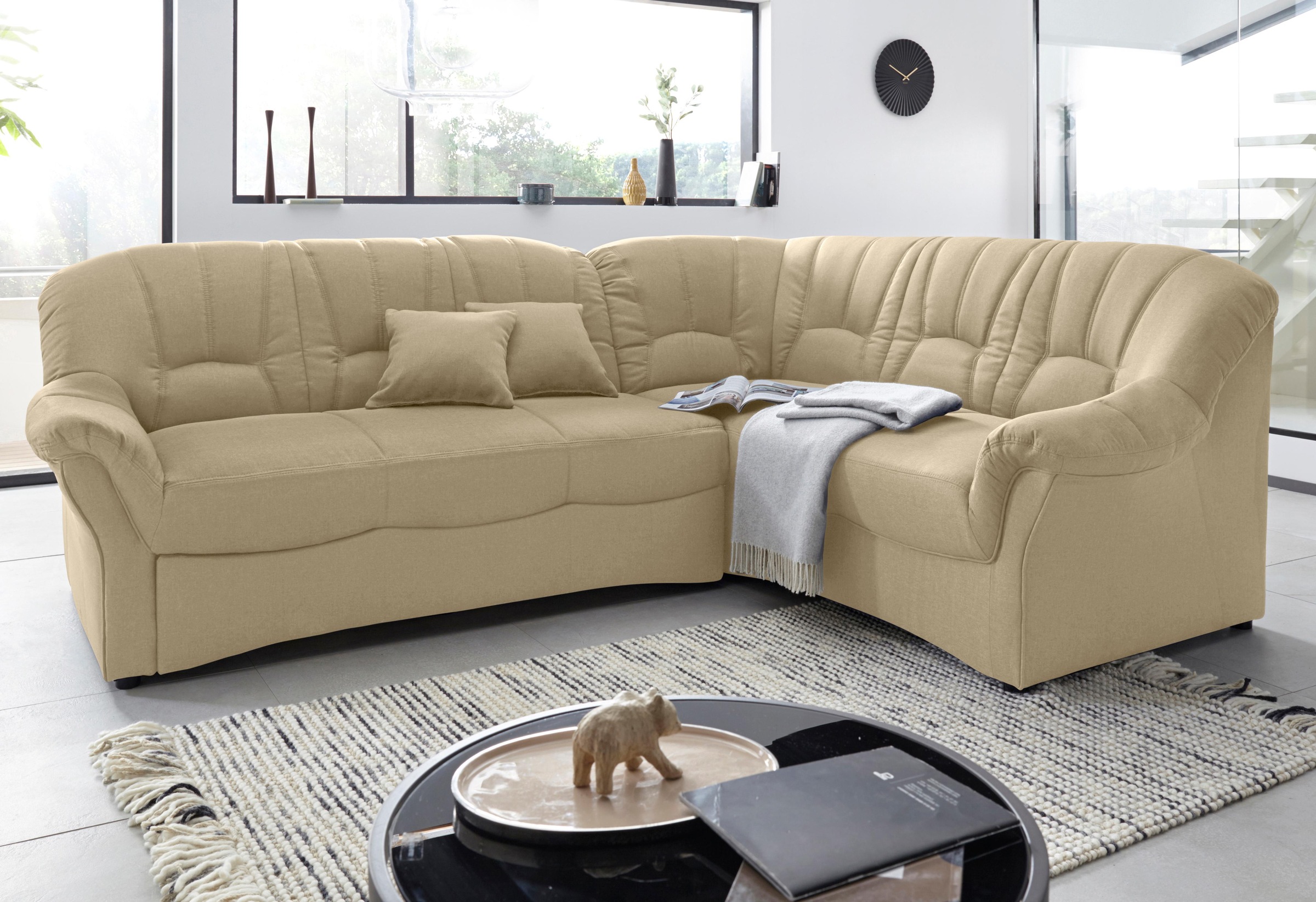 DOMO collection Ecksofa »Bahia, zeitlos und elegant, bequeme Armlehnen, L-Form«, wahlweise mit Bettfunktion