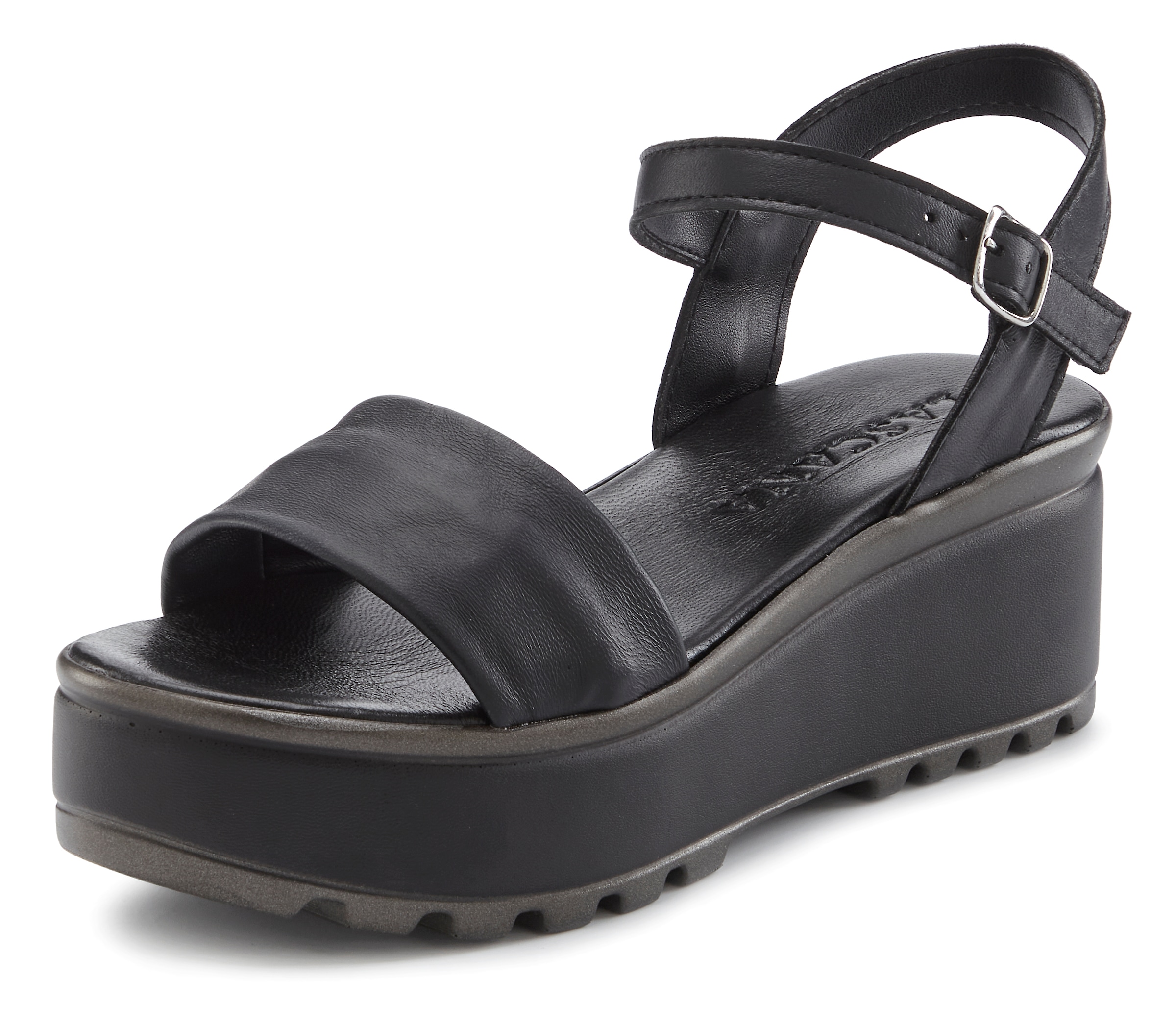 LASCANA Sandalette »Riemchensandalette, Sandale, Sommerschuh, offener Schuh,«  NEU aus Leder mit Keilabsatz