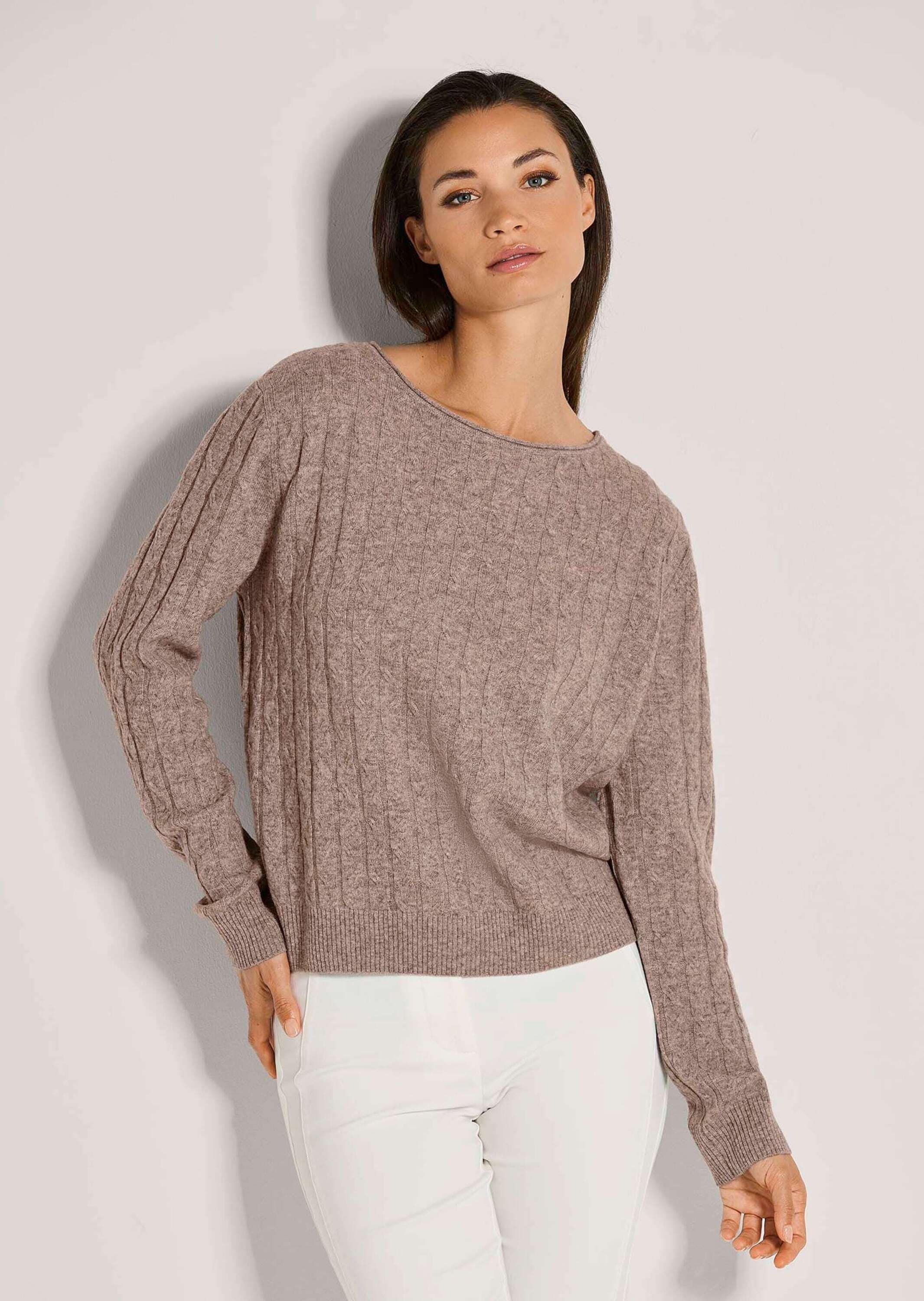 MADELEINE Longpullover »Strickpullover Eleganter Wollpullover mit Zopfmuster« Allover-Zopfmuster
