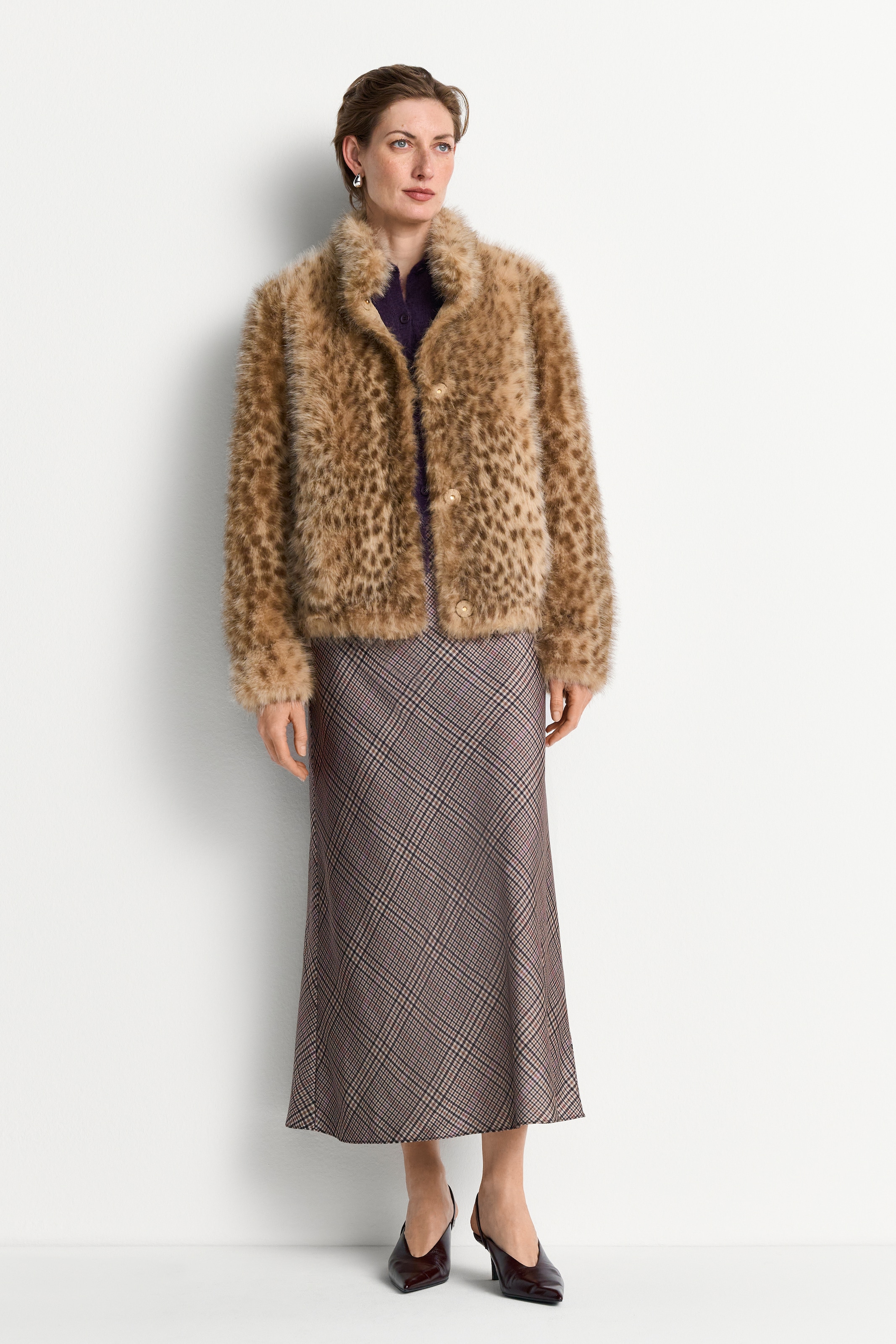 RICHROYAL Fellimitatjacke mit Leo-Muster, Stehkragen
