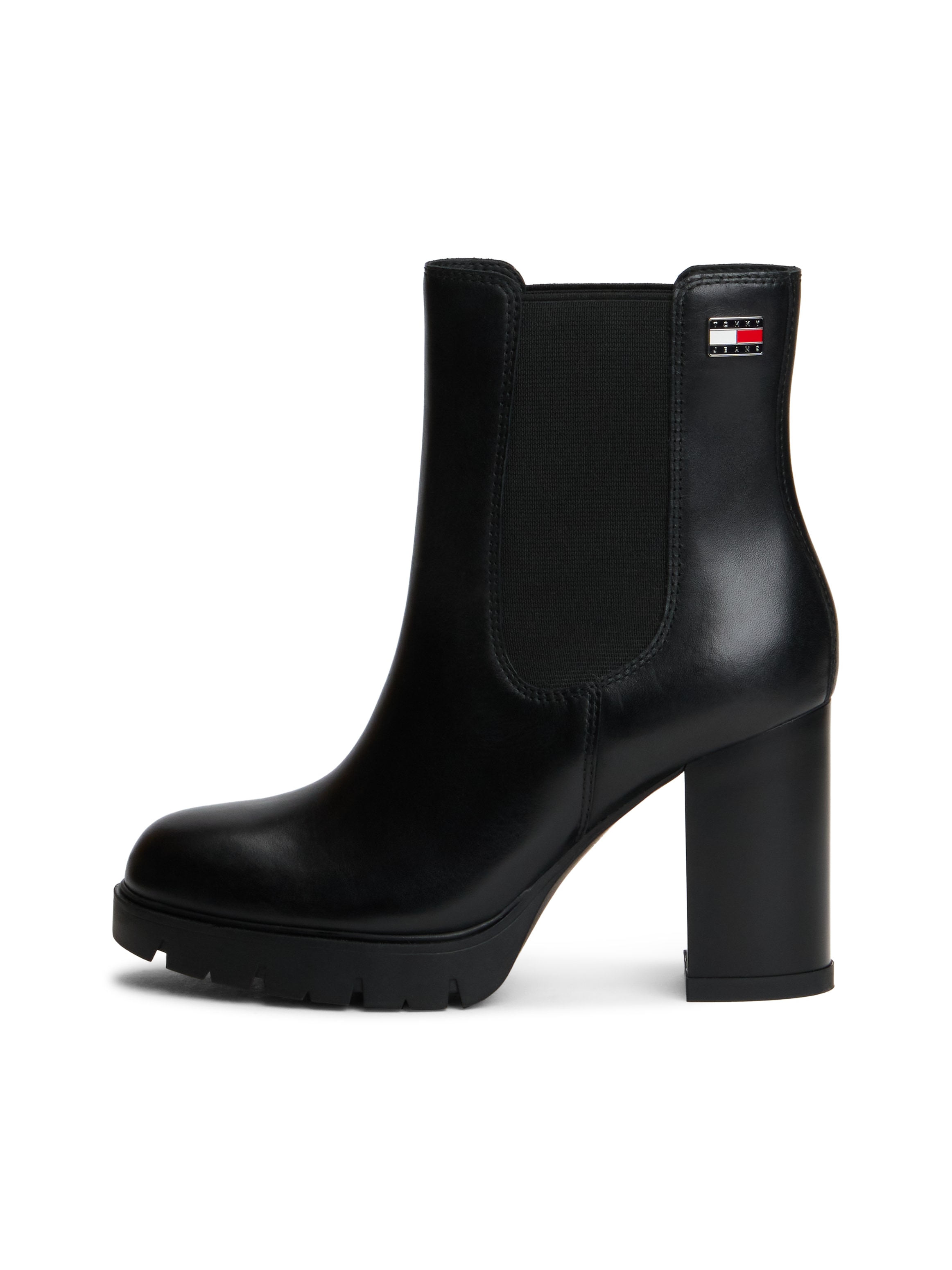 Tommy Jeans 1100000002199 »TJW CHELSEA HIGH HEEL BOOTS«  Ankle Boots, Plateaustiefeletten mit Stretcheinsatz und Logoflagge