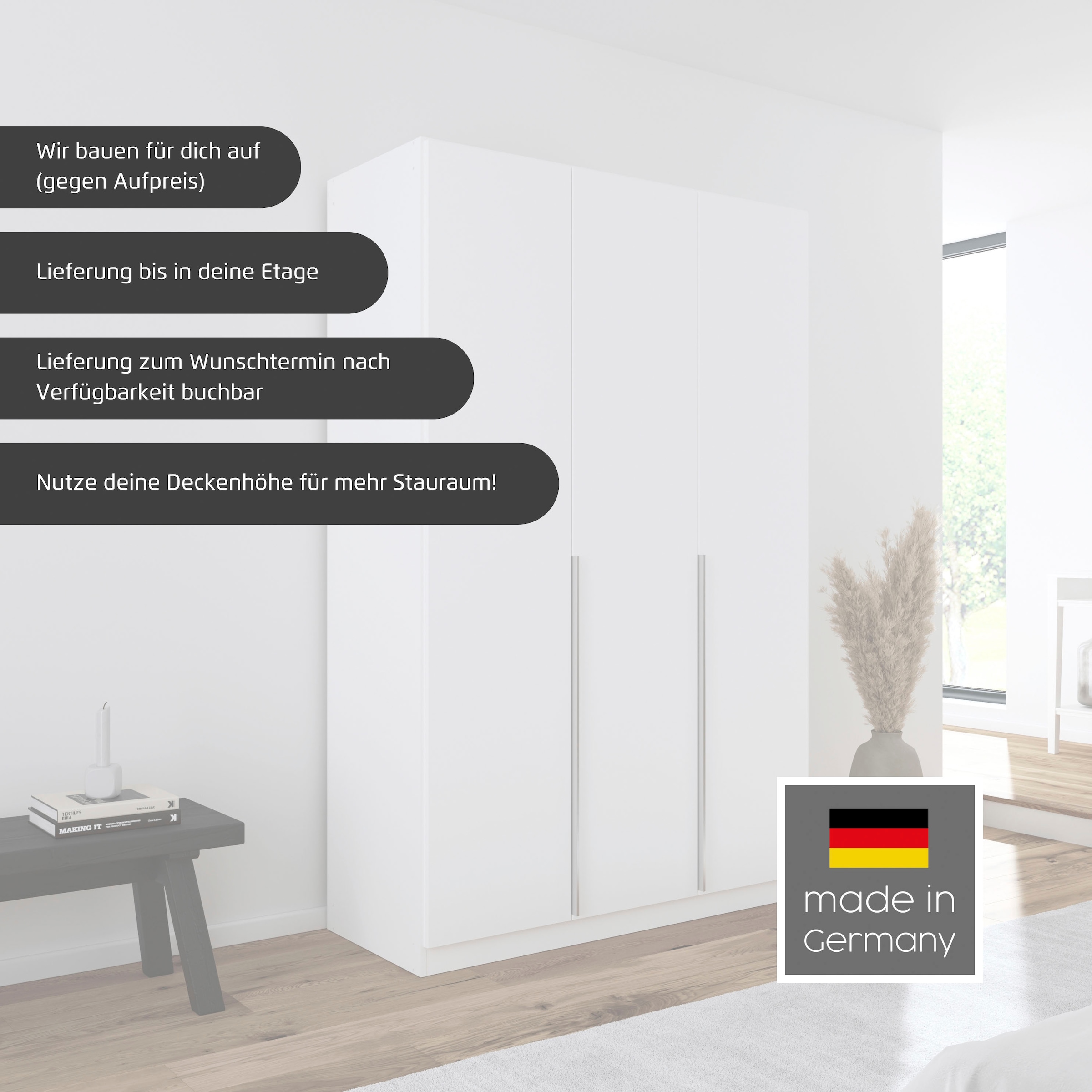 rauch Drehtürenschrank »Kleiderschrank Schrank Garderobe AGORDO mit Dekor- oder Hochglanzfront«, (in zwei Griff-Farben, Breiten 91-360 cm), durchdachte Innenausstattung, in 7 Breiten und 2 Höhen MADE IN GERMANY