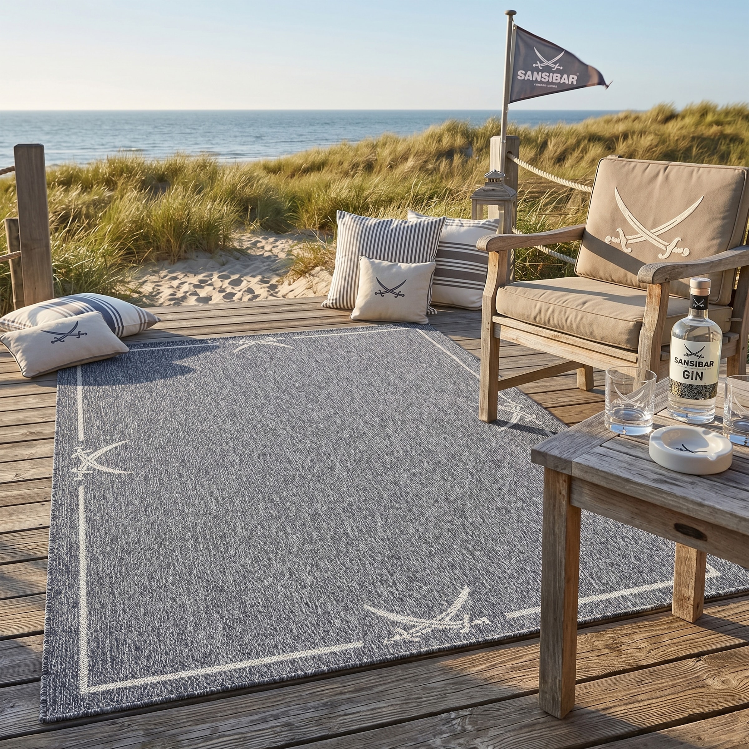 Sansibar Teppich »Nordsee Beach SA-035« rechteckig 5 mm Höhe modernes Design, meliert, Motiv: Säbel, In- und Outdoor geeignet