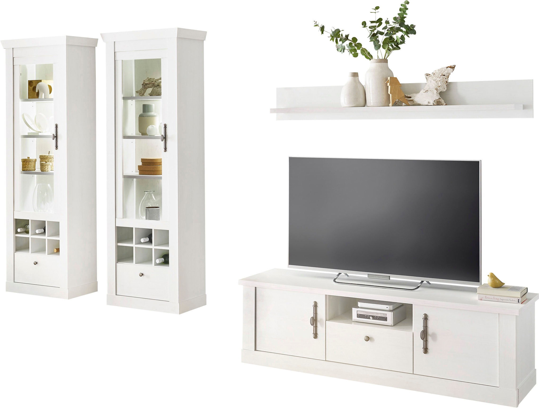 Home affaire Wohnwand »RAVENNA«, (4 St.), im romantischen Landhausstil, Griffe aus Metall, Softclose-Funktion