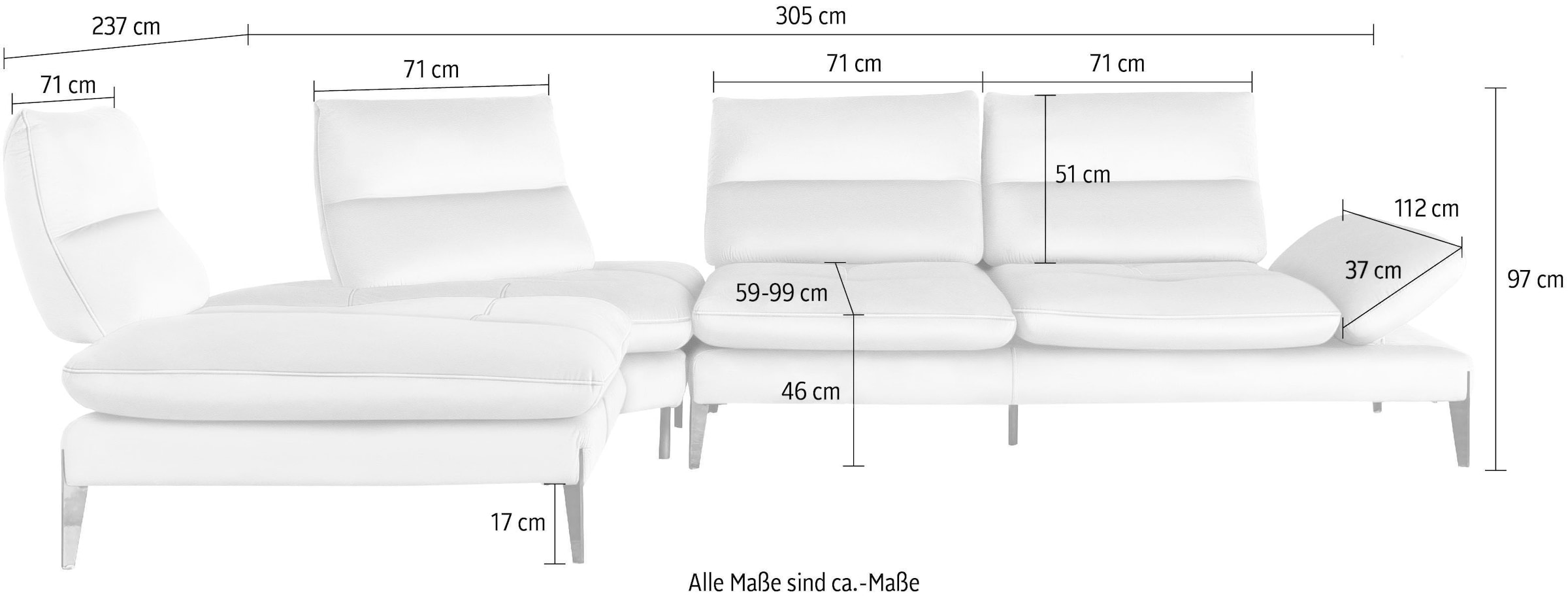 Nicoletti Home Ecksofa »Monnalisa«, Breite 237 cm, mit Sitztiefen- und Armverstellung