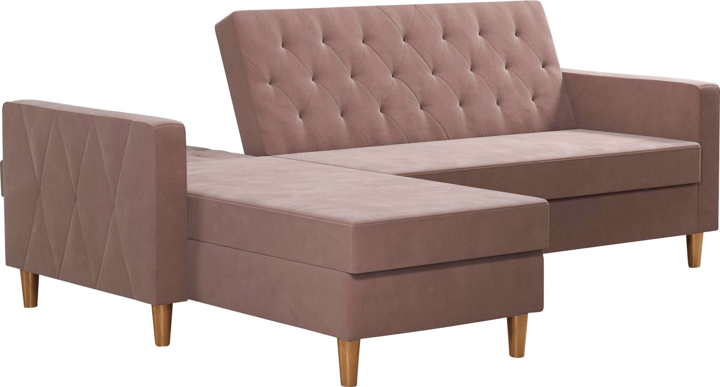 Cosmo Living Ecksofa »Liberty«, mit Schlafffunktion, Recamiere mit Stauraum beidseitig montierbar