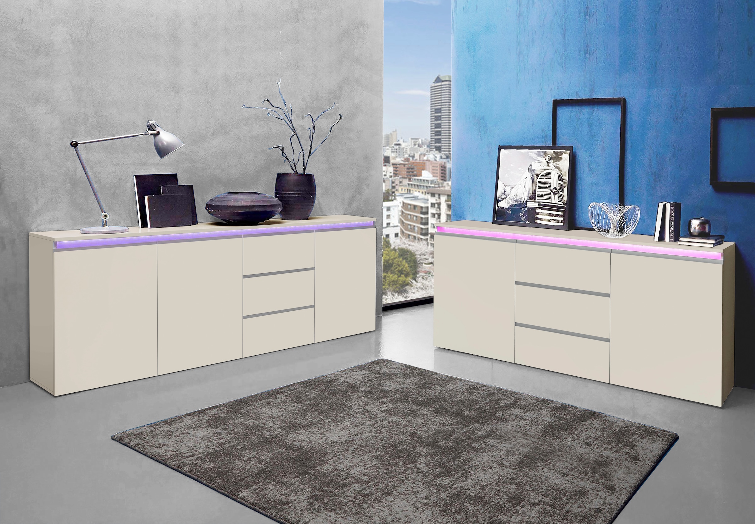 INOSIGN Sideboard »Magic, Kommode, Schrank, Stauraumschrank« Mit 3 Türen,3 Schubkästen und Aluminiumgriff, (B/T/H) 200x40x81 cm