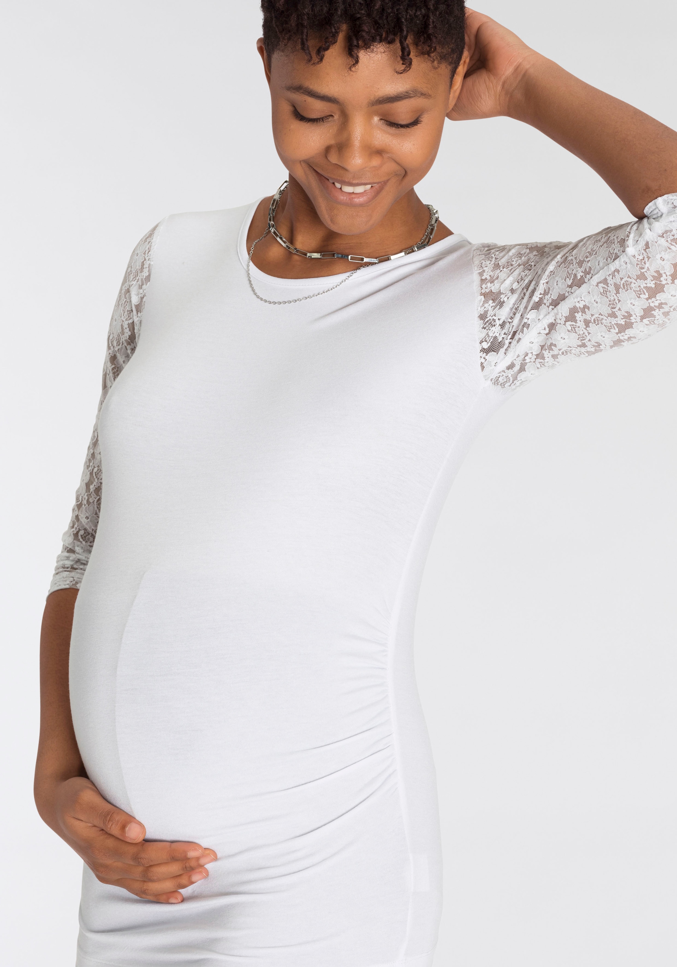Neun Monate Umstandsshirt », Für Schwangerschaft und Stillzeit«, mit Spitze an den Ärmeln