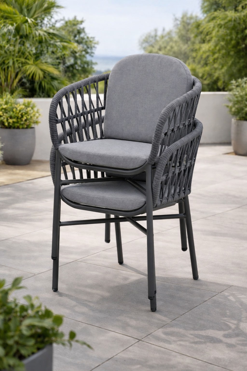 Destiny Garten-Essgruppe »COMO SAN MARINO 4 Se + Tisch OV 180x90cm grau/ anthrazit« Set,  Aluminium, Rope, Polywood