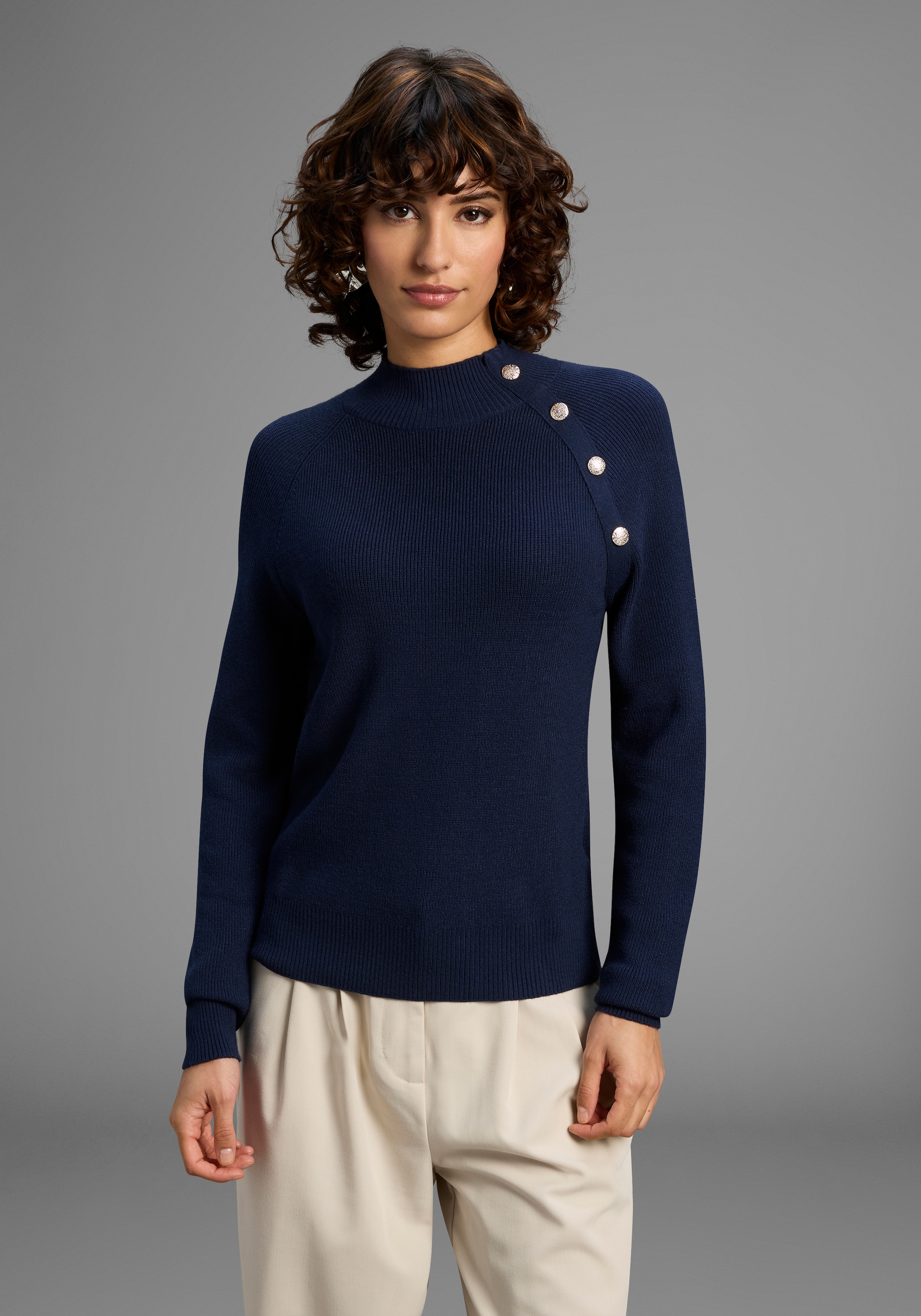 Laura Scott Strickpullover kuscheliger Winterstrick mit Knopfdetail und Stehkragen