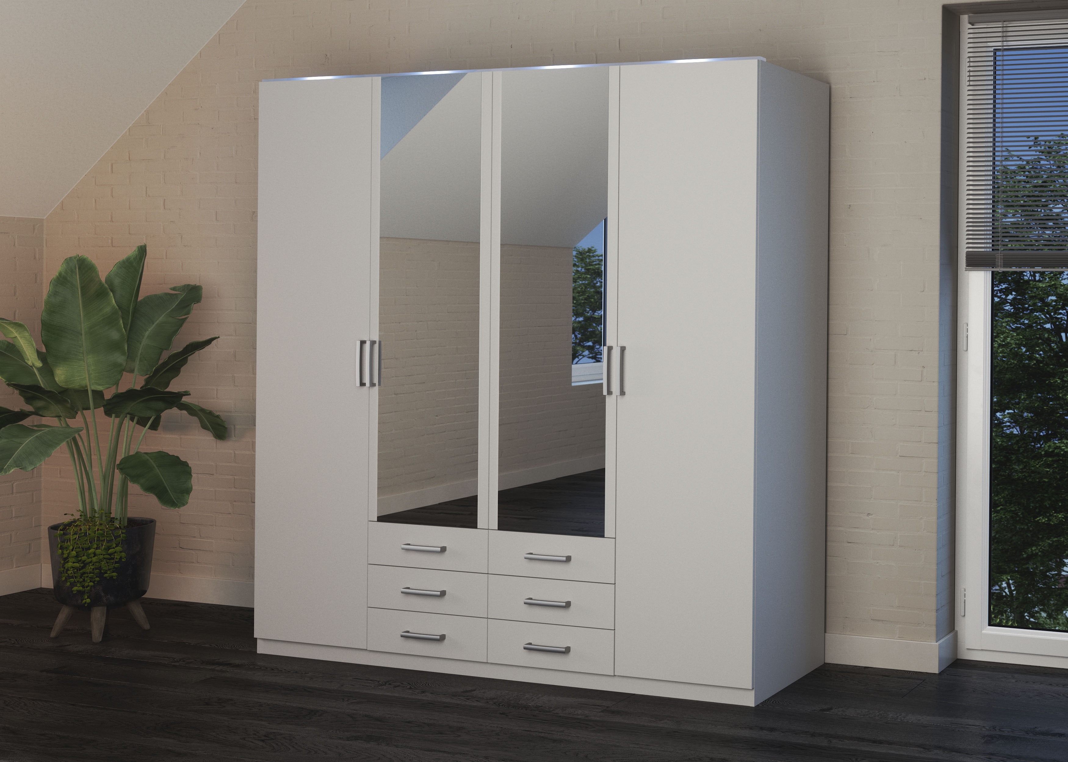 Priess Kleiderschrank »Amsterdam« mit oder ohne LED-Beleuchtung in weiß, Größe B/H/T: 185 cm x 193 cm x 56 cm