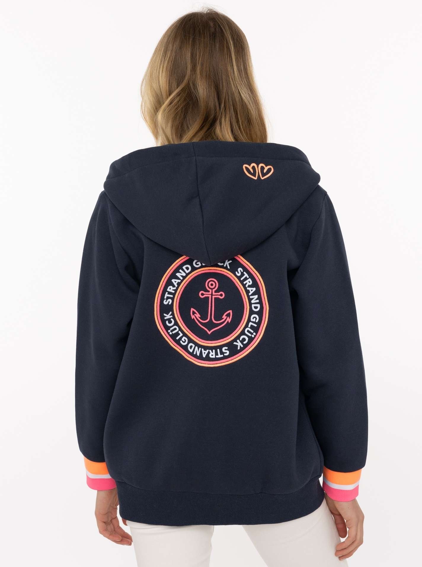 Zwillingsherz Kapuzensweatjacke Regular-Fit, Kapuze, Langarm, Reißverschluss, Neon-Details