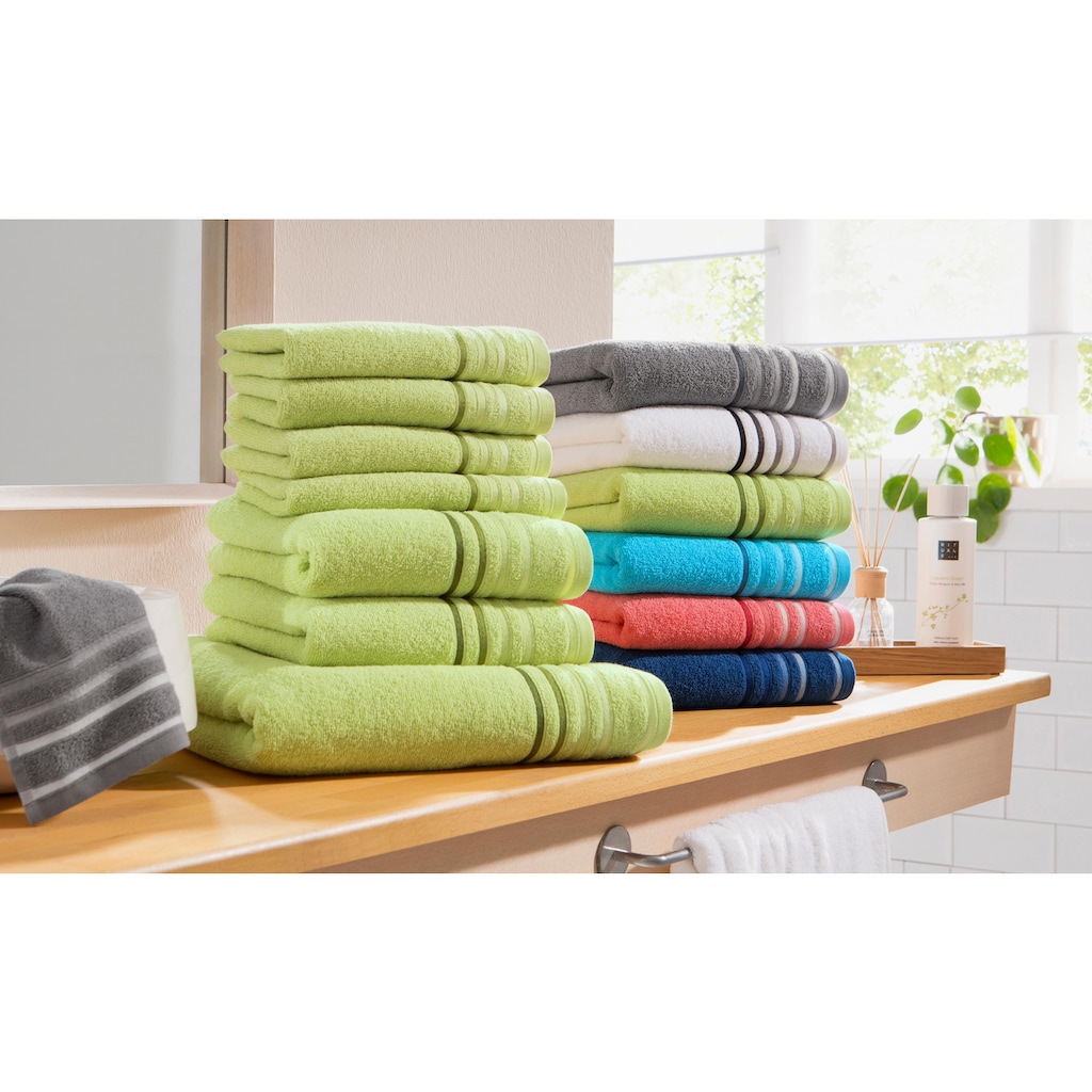 my home Handtuch Set »Niki«, Set, 7 tlg., Walkfrottee, Handtuchset mit mehrfarbigen Streifenbordüren, weiche Handtücher aus 100% Baumwolle