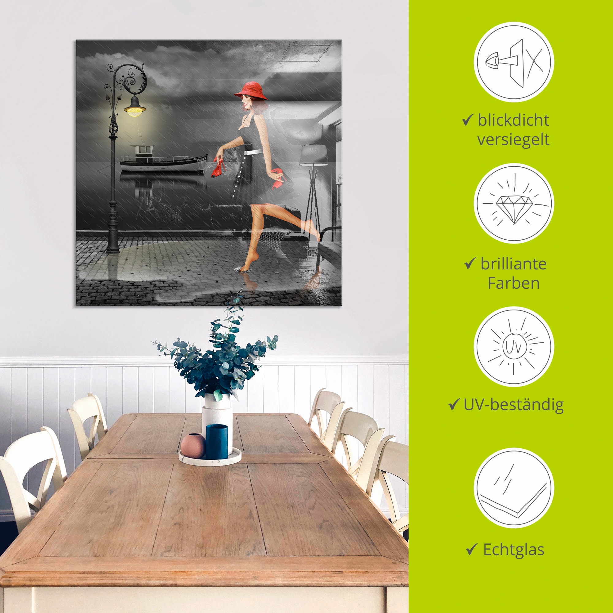 Artland Glasbild »Tanzen im Regen«, Frau, (1 St.), in verschiedenen Größen