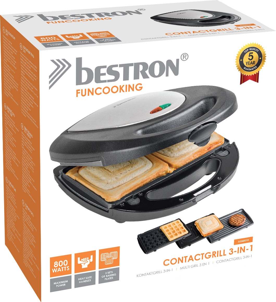 bestron Kontaktgrill »ASM8010  3-in-1 Gerät, Sandwichmaker, Waffeleisen«, 760 W, antihaftbeschichtet, Schwarz