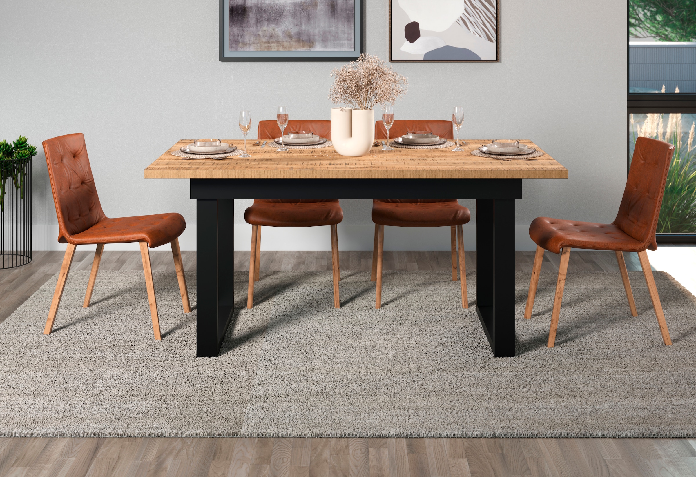 Home affaire Esstisch »Elda« 1 Stk. tlg. Esstisch mit 32 mm Tischplatte und Metallfüßen – (B/T/H) 160/90/76 cm