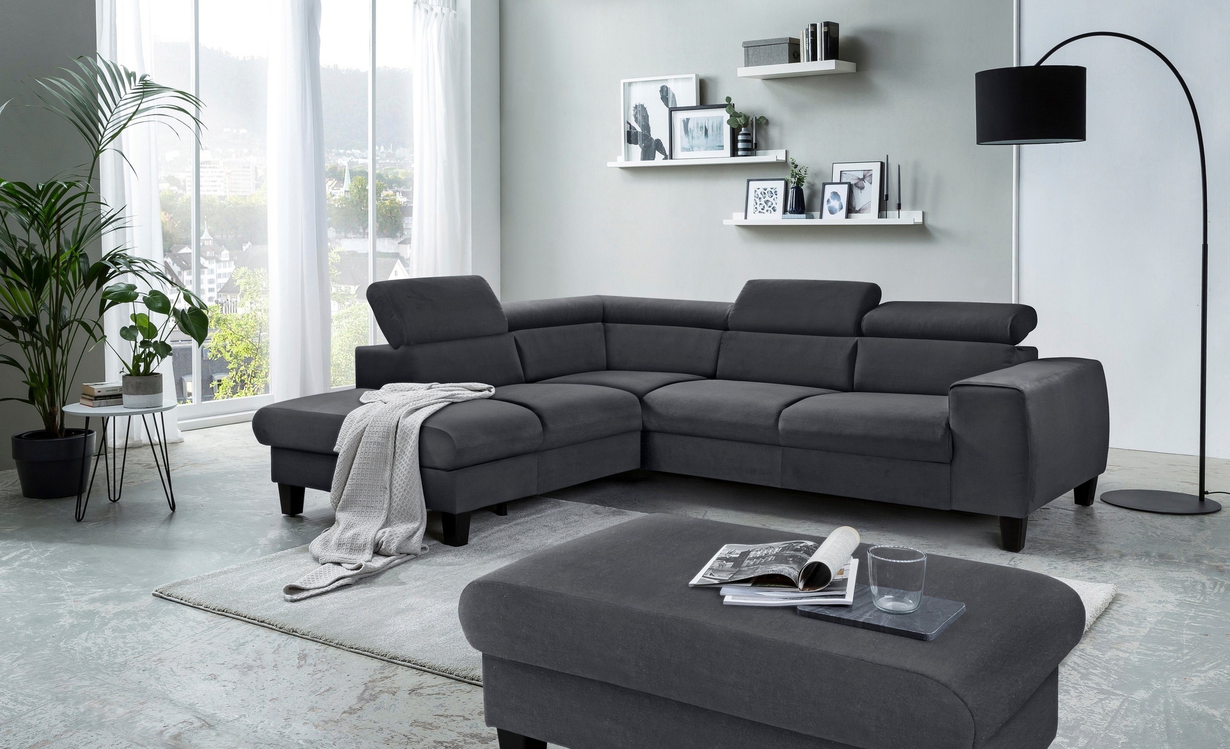 COTTA Polstergarnitur »Morven L-Form«, (Set), Set bestehend aus: Ecksofa mit Kopfteilverstellung & Hocker