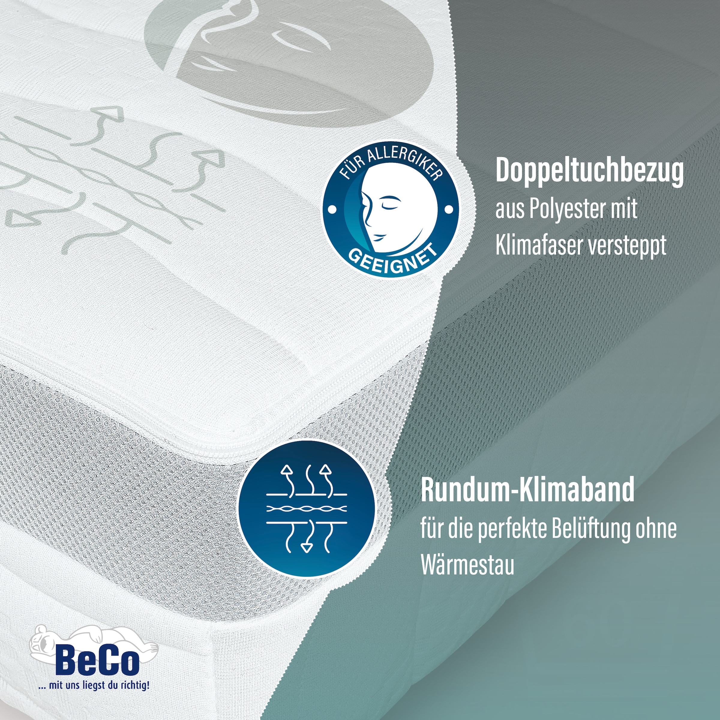 Beco Taschenfederkernmatratze »Feel Like Latex ONE TFK, Matratze 90x200 cm, 140x200 cm und mehr«, 21 cm hoch, 500 Federn, (1 St.), Punktelastische Matratze mit stabilem Federkern, atmungsaktiv