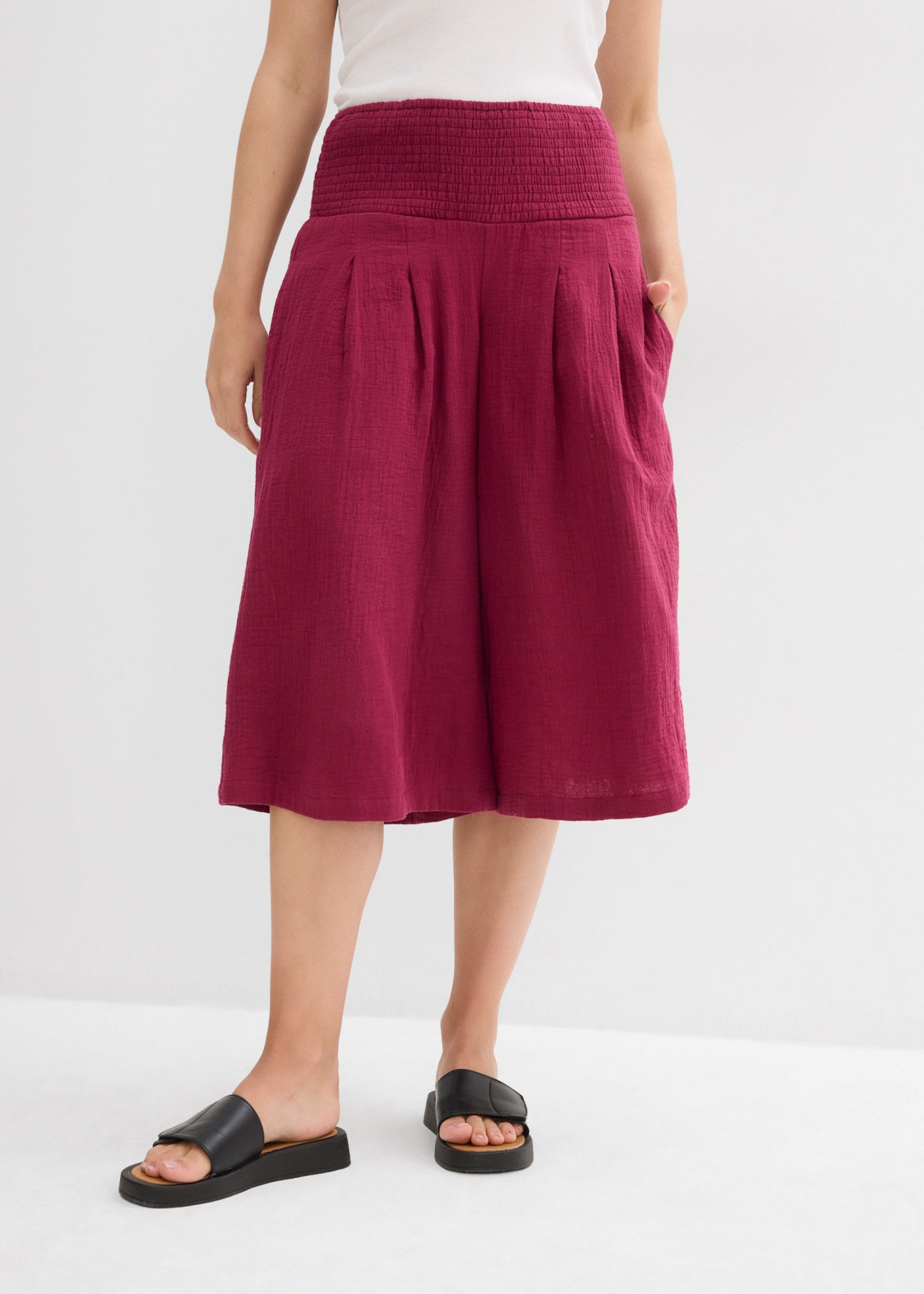 bonprix Caprihose  mit breitem Gummibund, aus reiner Baumwolle, Loose Fit Passform
