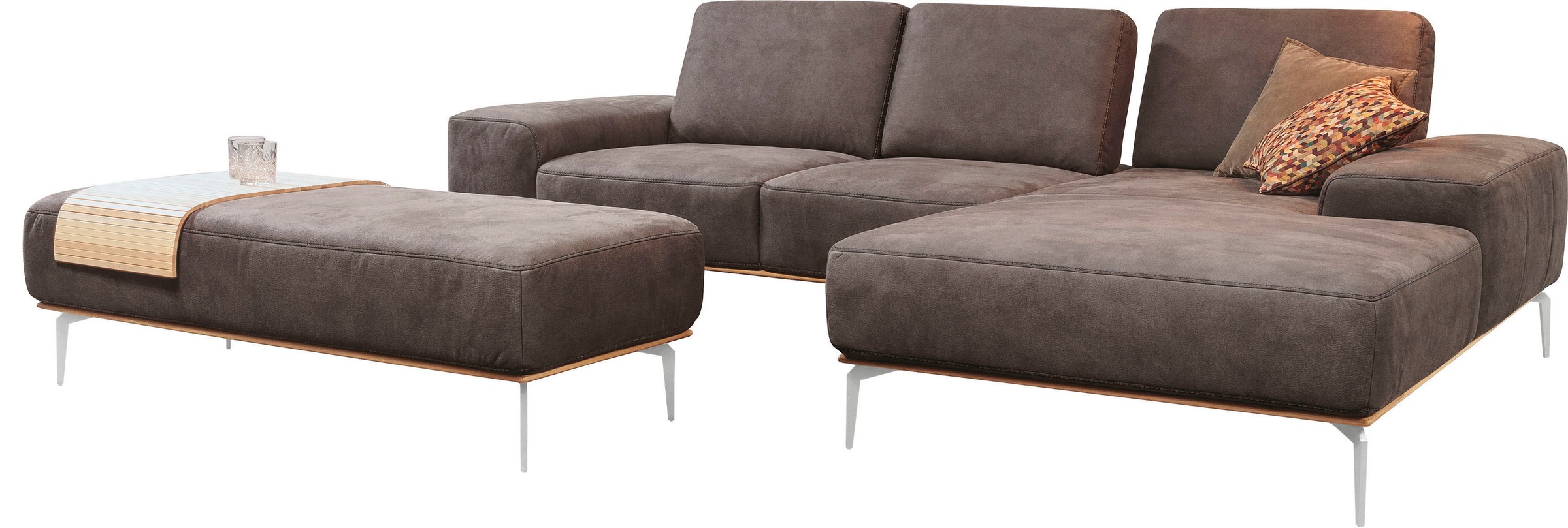 W.SCHILLIG Ecksofa »run, Designsofa mit tollem Sitzkomfort, L-Form«, mit elegantem Holzsockel, Füße in Chrom glänzend, Breite 279 cm