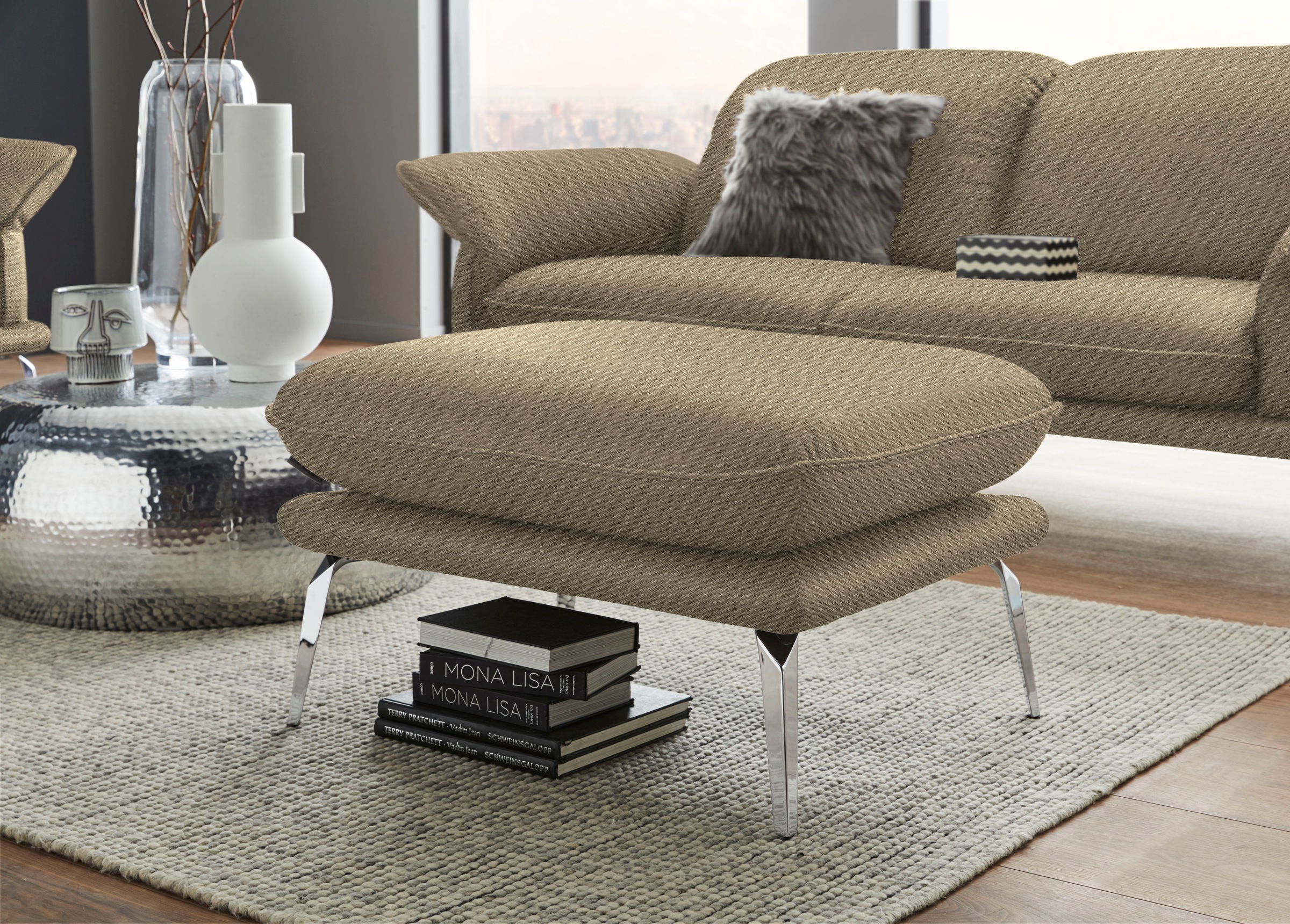 W.SCHILLIG Hocker »sherry«, German Design Award 2018, Metallfüße in Chrom glänzend, Breite 82 cm