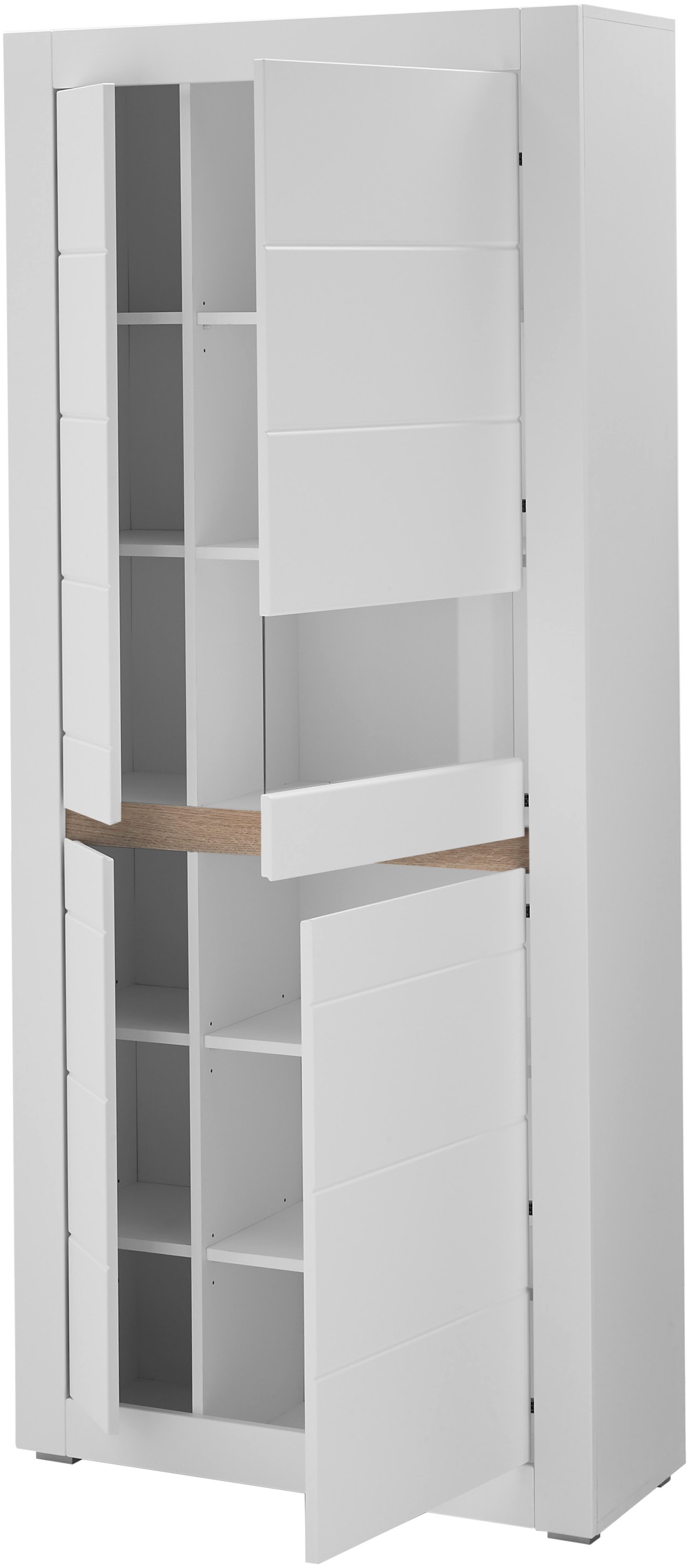 INOSIGN Vitrine »Chester, Hochschrank mit Stauraum, Glasvitrine, Anrichte, Weiß Matt«, (1 St.), austauschbare Blende in der Griffleiste, zeitloses Design, 85 cm breit