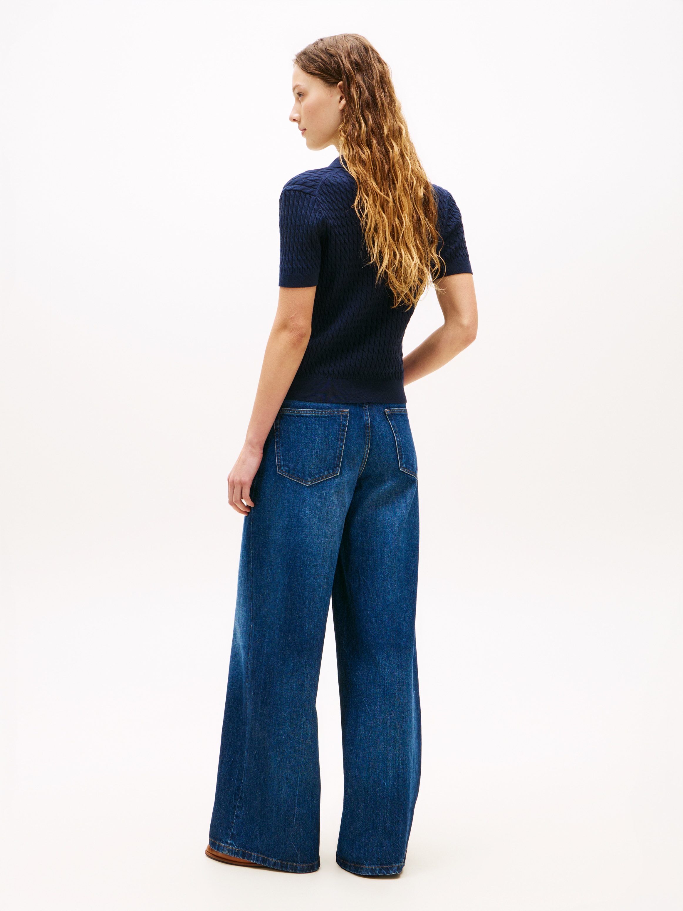 Tommy Hilfiger Poloshirt »CO CABLE POLO-NK SS SWEATER« mit Zopfmuster, Regular Fit