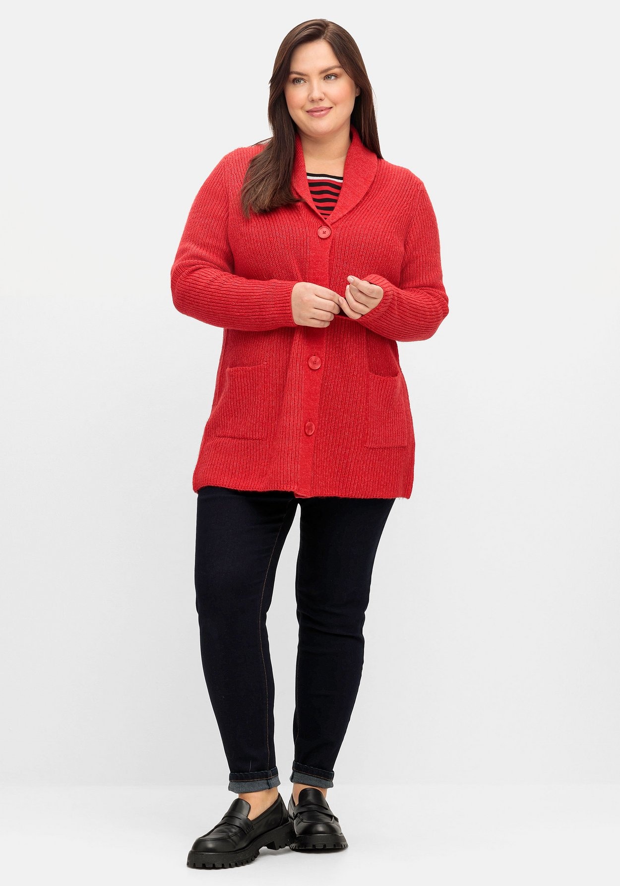 Sheego Strickjacke »Strickjacke im Patentstrick, weicher Baumwollmix«, im Patentstrick, weicher Baumwollmix