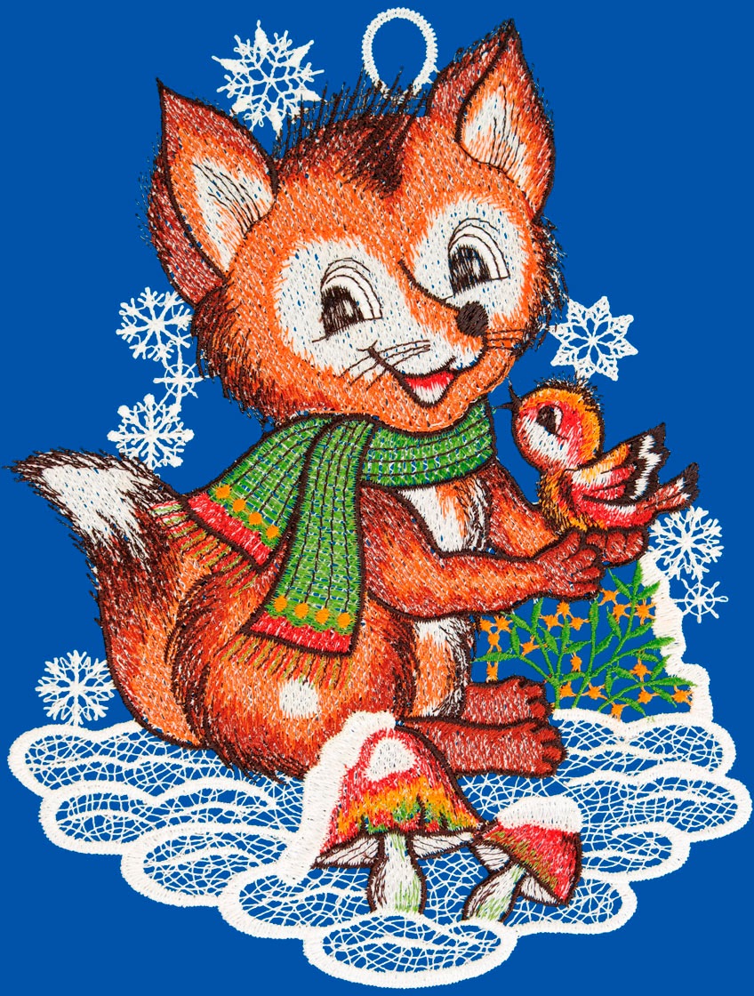 W. Reuter & Sohn - Plauener Spitze® Fensterbild »Winterfuchs«, Made in Germany