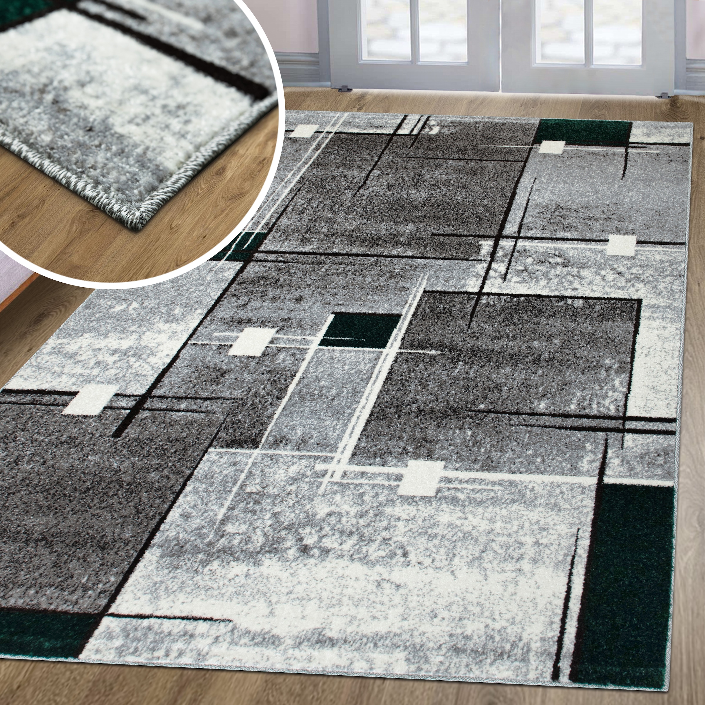 My Home Teppich »Deblin« rechteckig 9 mm Höhe weicher Flor, Kurzflor, Karo-Design, modern, geometrisches Muster in grün