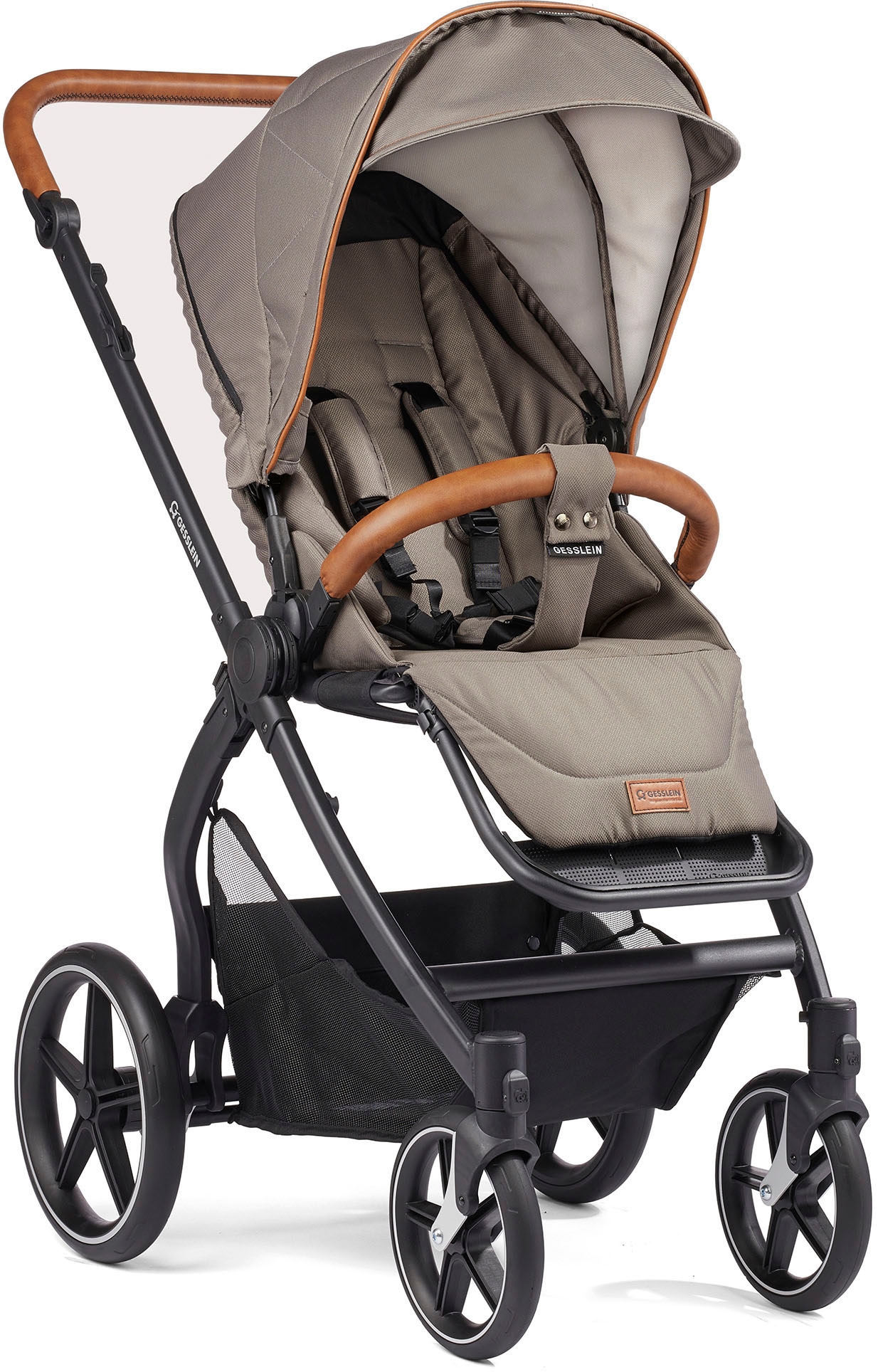 Gesslein Kombi-Kinderwagen »FX4 Soft+ mit Aufsatz Style, taube/cognac«, mit Babywanne C3 und Babyschalenadapter