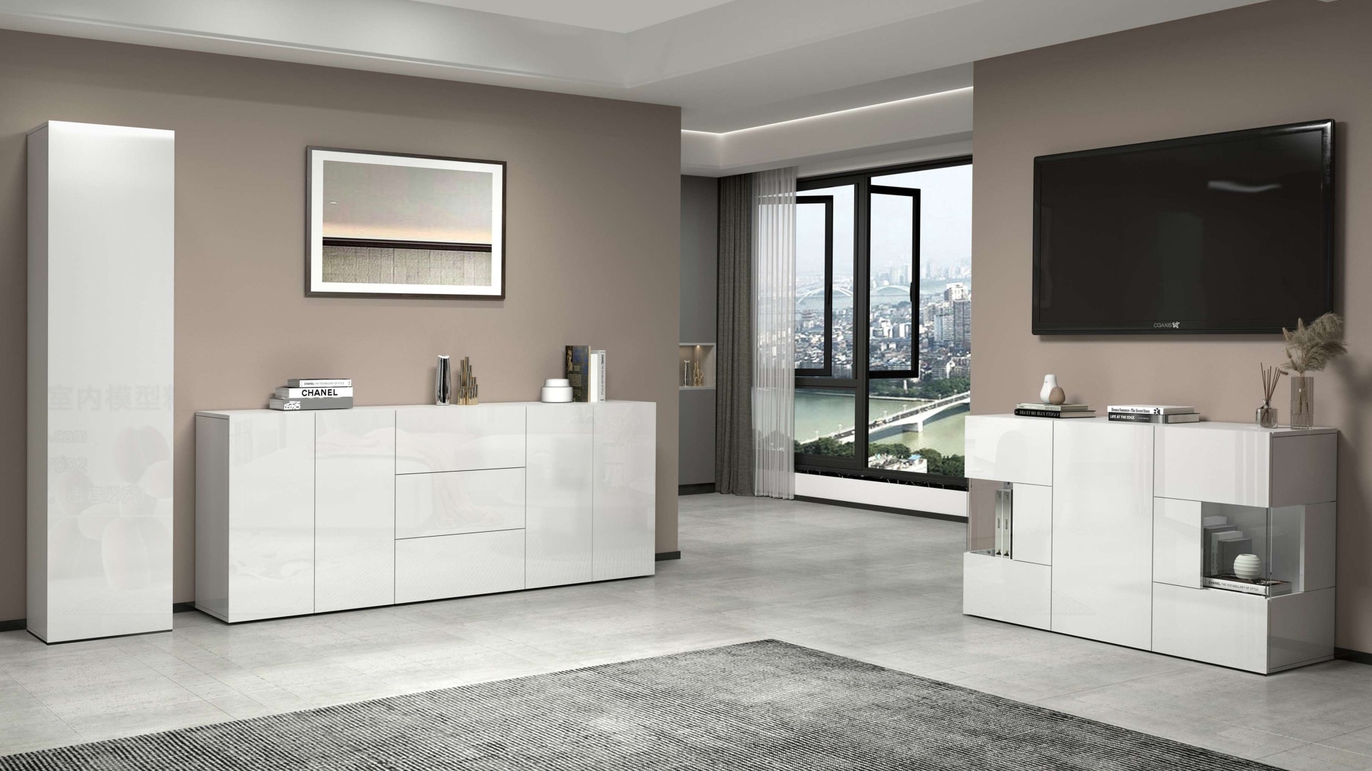 INOSIGN Sideboard »Egypt, Kommode, Schrank, Kredenz, grifflos«, 4 Türen, 3 Schubkästen mit Push-To-Open Funktion, Hochglanz Breite 200