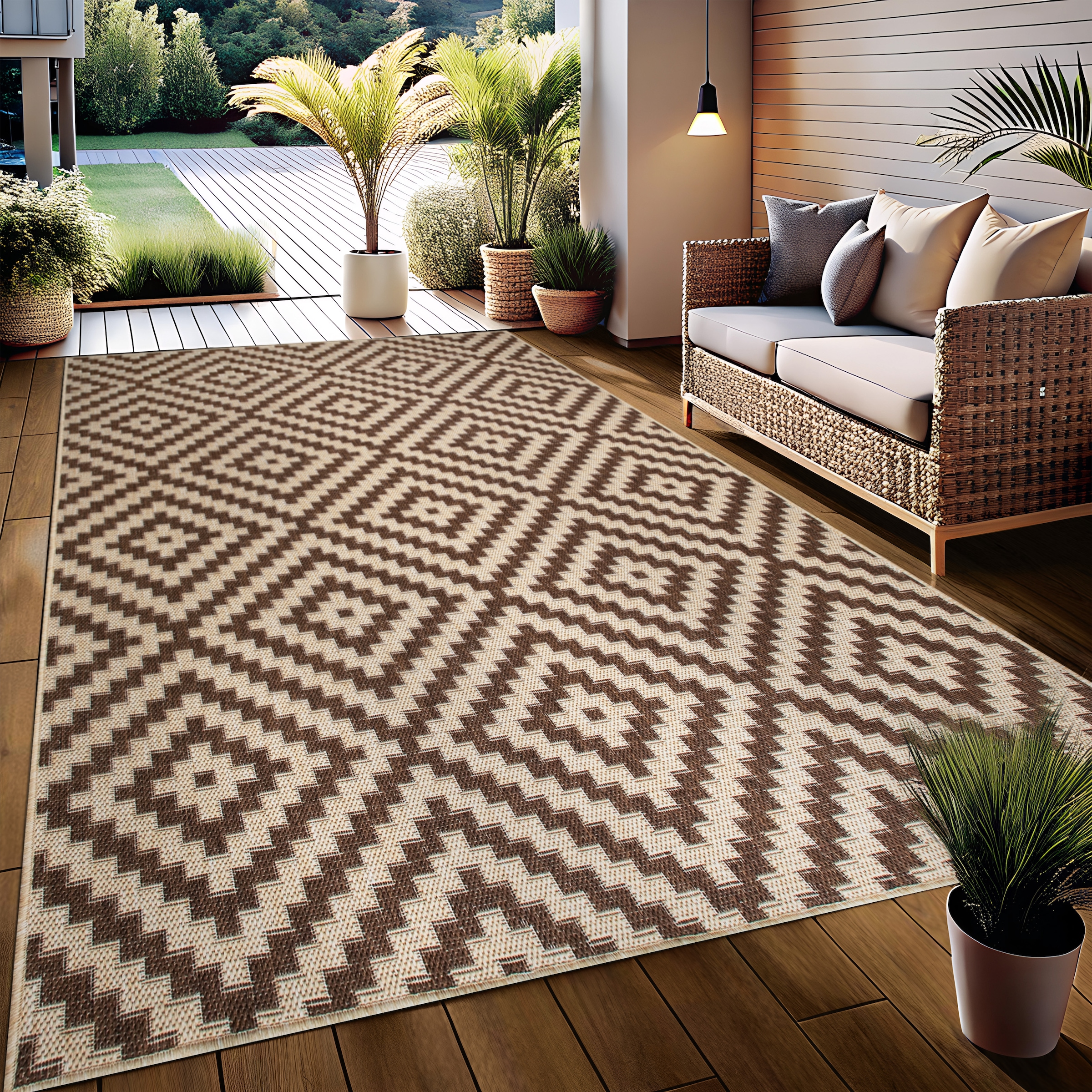 OTTO home Teppich »Cordoba auch als Läufer erhältlich« rechteckig 3 mm Höhe In- und Outdoor geeignet, Sisal-Optik, Wetterfest & UV-beständig, Boho