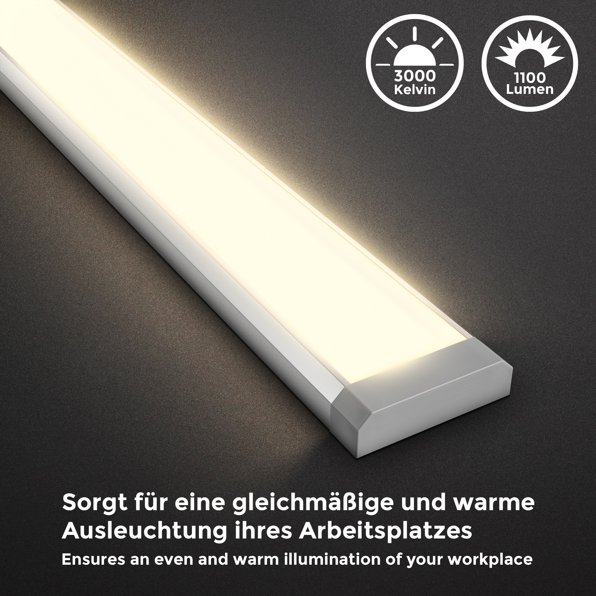 B.K.Licht LED Unterbauleuchte »BKL1468 LED Leiste mit Ein-Ausschalter« LED-Modul 1 Stk. Warmweiß Unterbauleuchte, 3.000K, 1.100Lm, 57,5x4,9x1,3 cm, Titanfarbig
