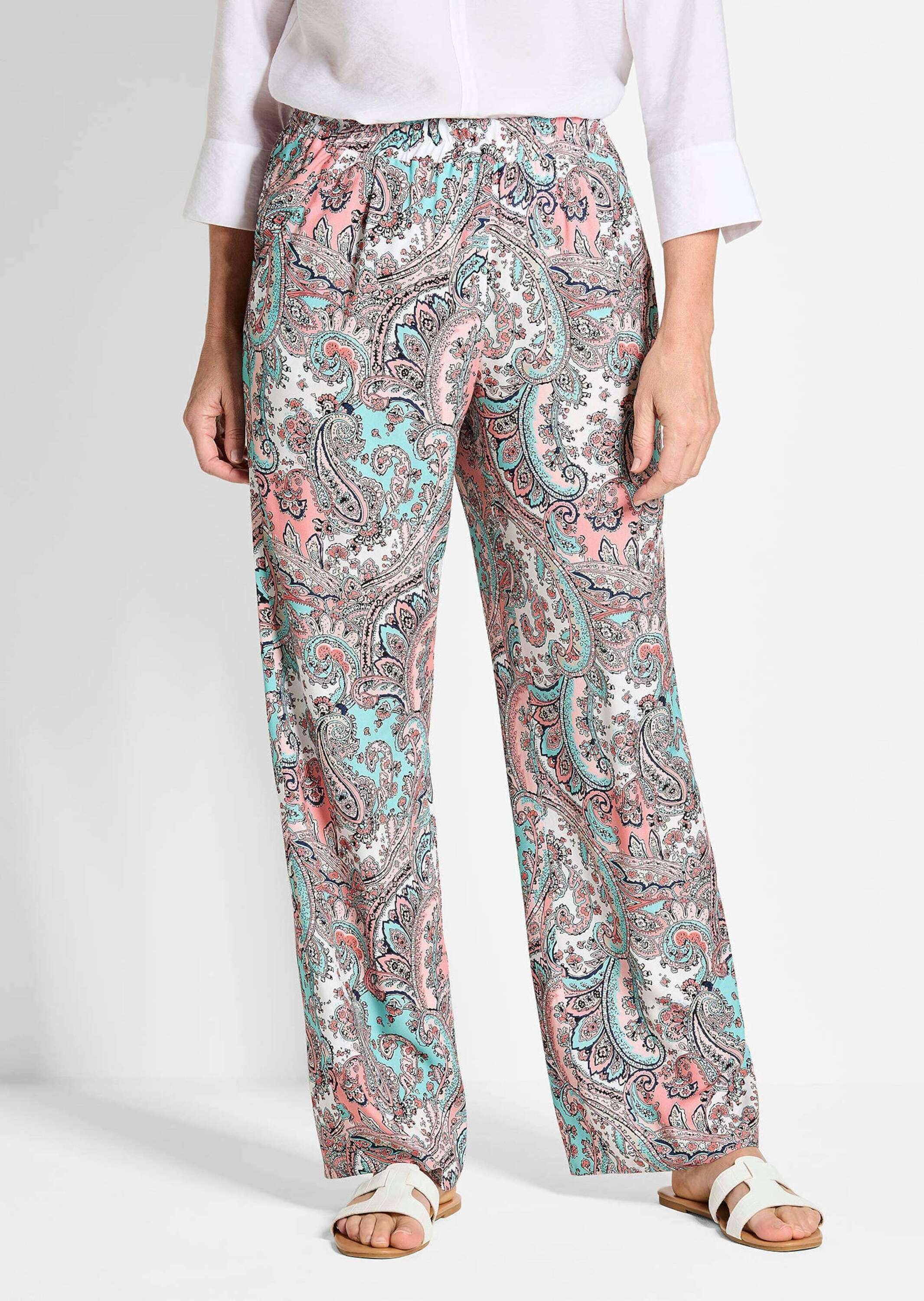 GOLDNER Stoffhose »Lange Viskose Schlupfhose mit Paisley-Print und weitem Bein«