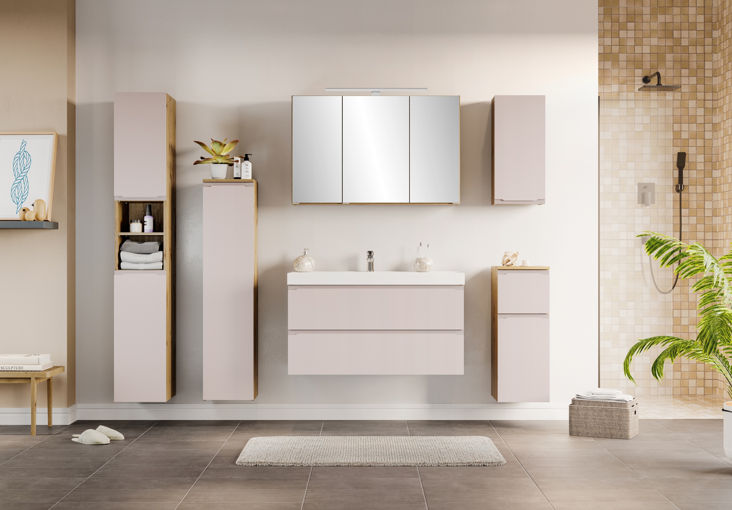 welltime Hängeschrank »CABO, gedämpfte Scharniere« Kaschmir, griffloses Design, reversibel