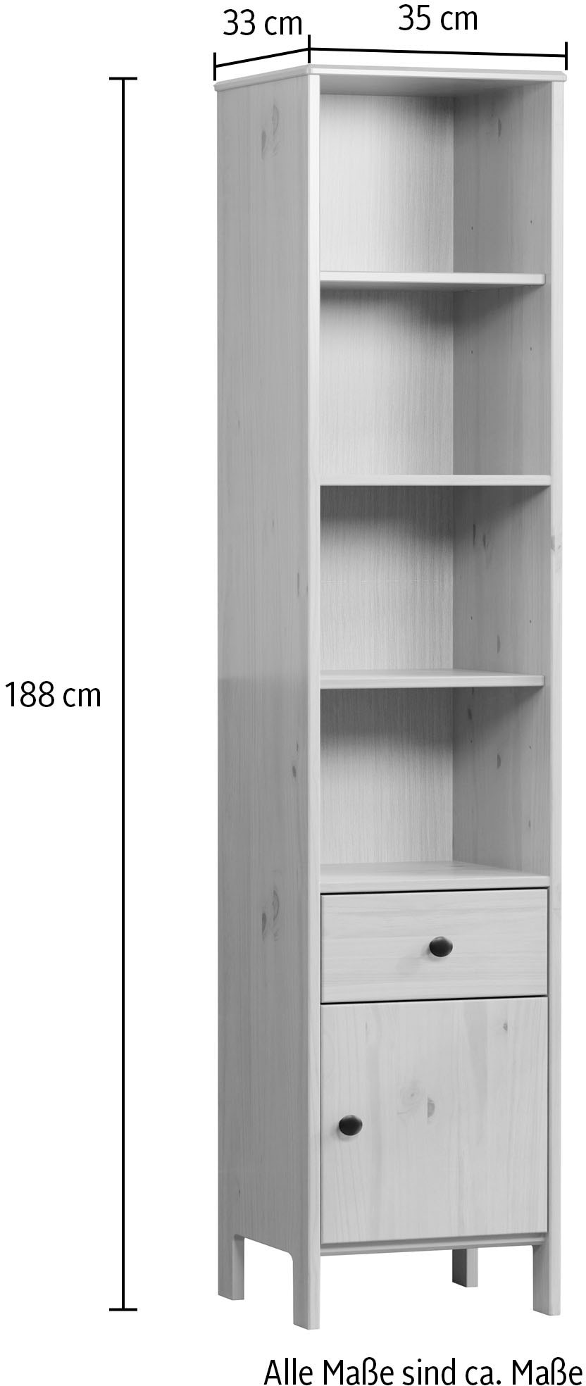welltime Hochschrank »Kall«, (1 St.), Badschrank aus Kiefer-Massivholz mit Schublade - (B/T/H) 35/33/188 cm
