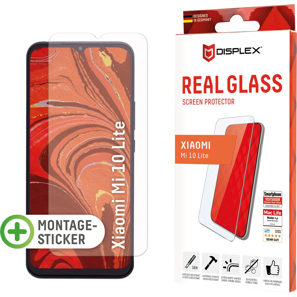 Displex Displayschutzglas »DISPLEX Real Glass Panzerglas für Xiaomi Mi 10 Lite (6,6")«, für Xiaomi Mi 10 Lite, (1 St.)