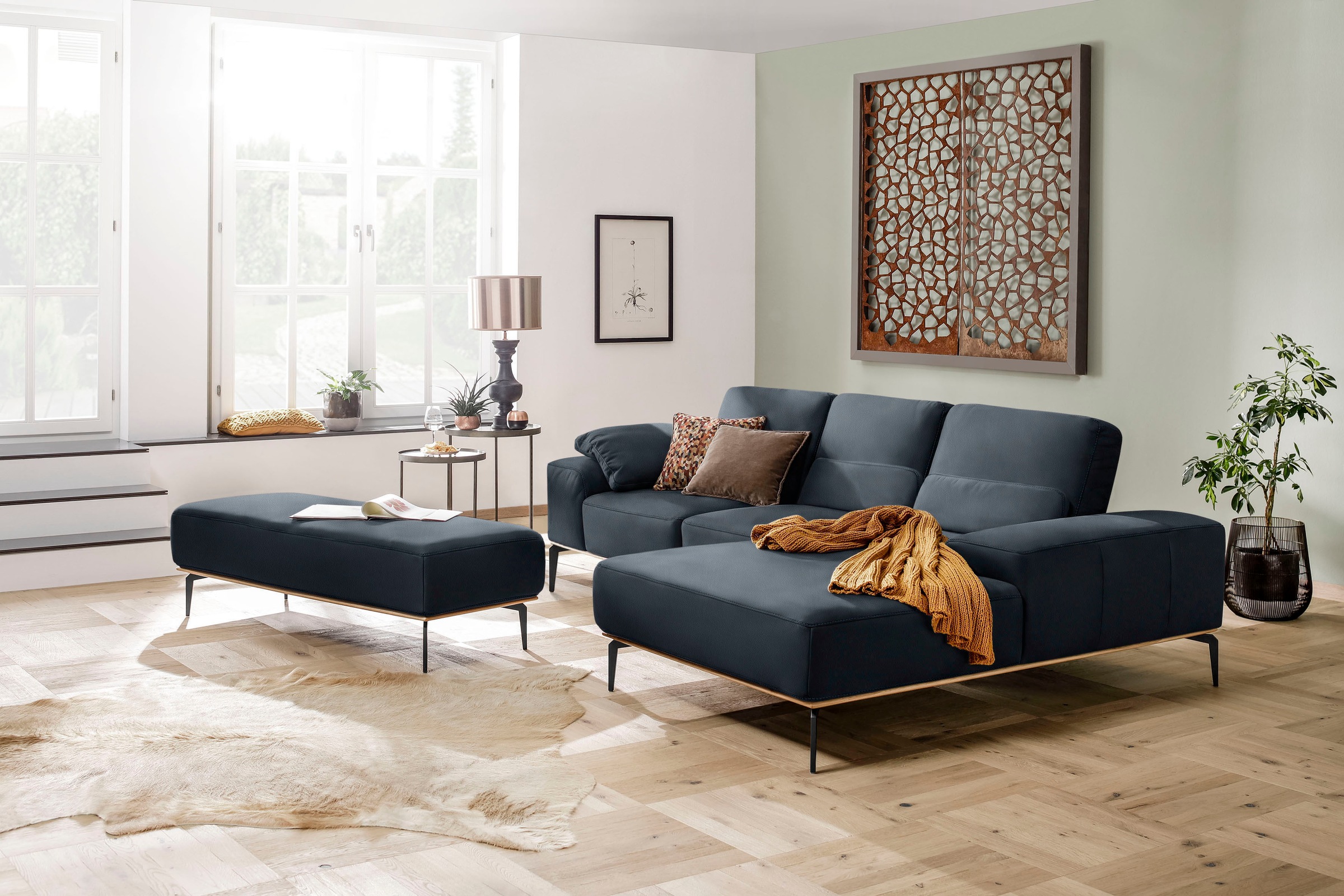W.SCHILLIG Ecksofa »run, Designsofa mit tollem Sitzkomfort, bequem, L-Form«, mit Holzsockel, Füße in Schwarz pulverbeschichtet, Breite 279 cm