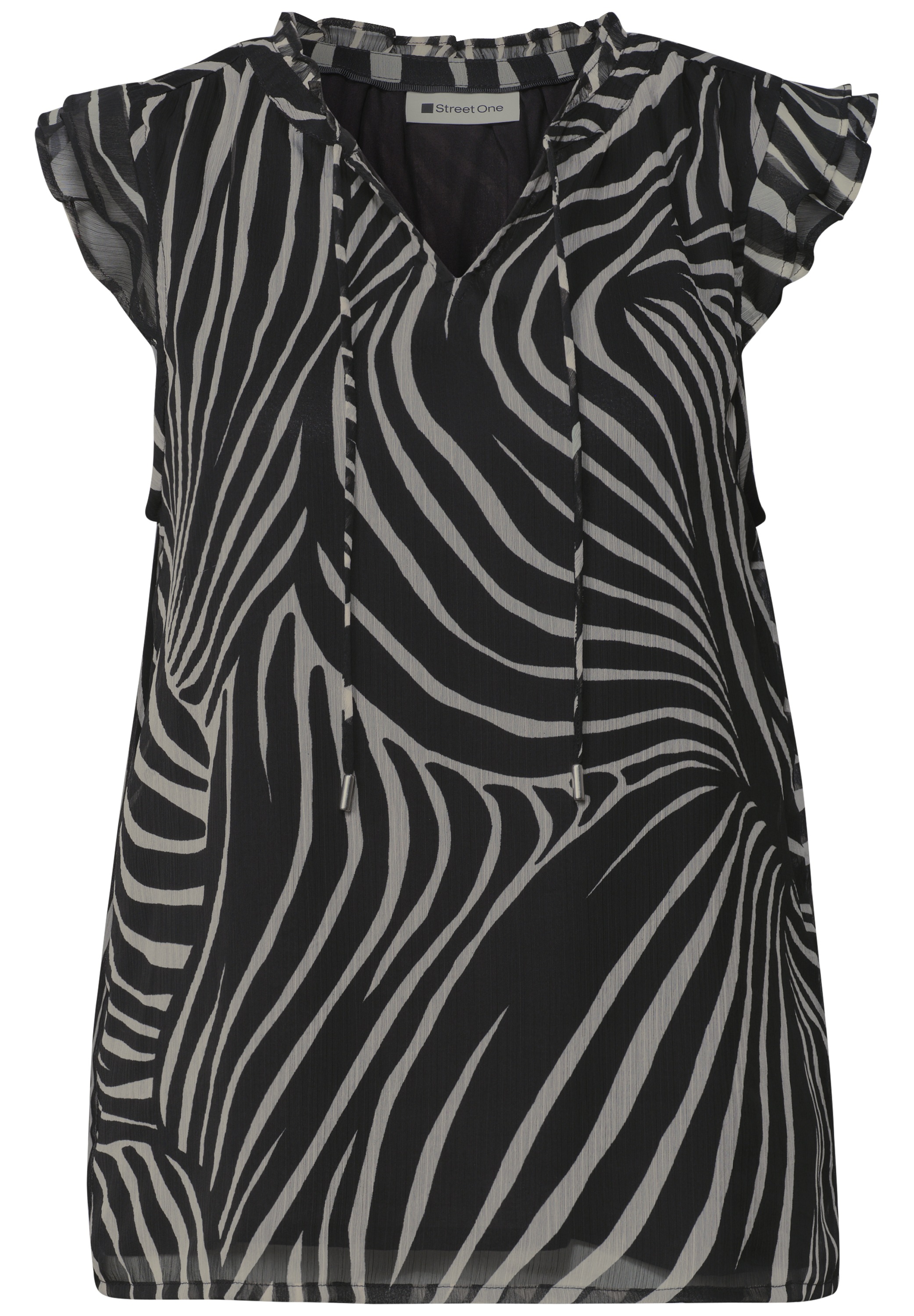 STREET ONE Blusentop weich fallende Chiffon-Qualität, ärmellos mit Rüschen, V-Ausschnitt