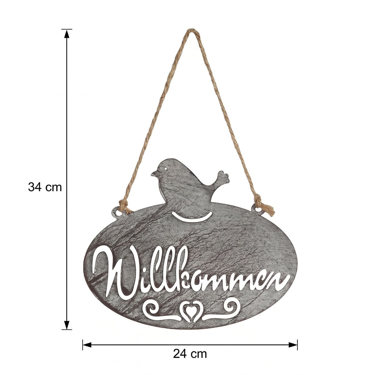 Ambiente Haus Gartenstecker »Willkommen Schild mit Vogel (B) 20cm« zum Aufhängen mit Schnur für Innen- u. Außenbereich
