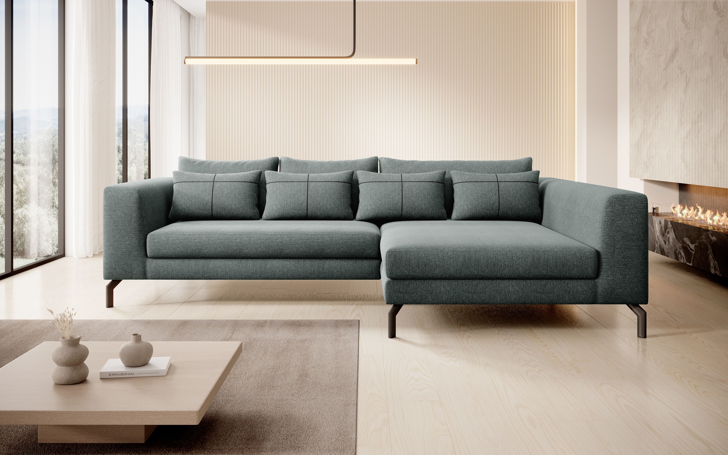 INOSIGN Ecksofa »Cross, mit softem Sitz, L-Form, wendbare Zierkissen, Breite 284 cm«, Couch mit vielen Kissen, stylische Kreuznaht, elegante Metallfüße