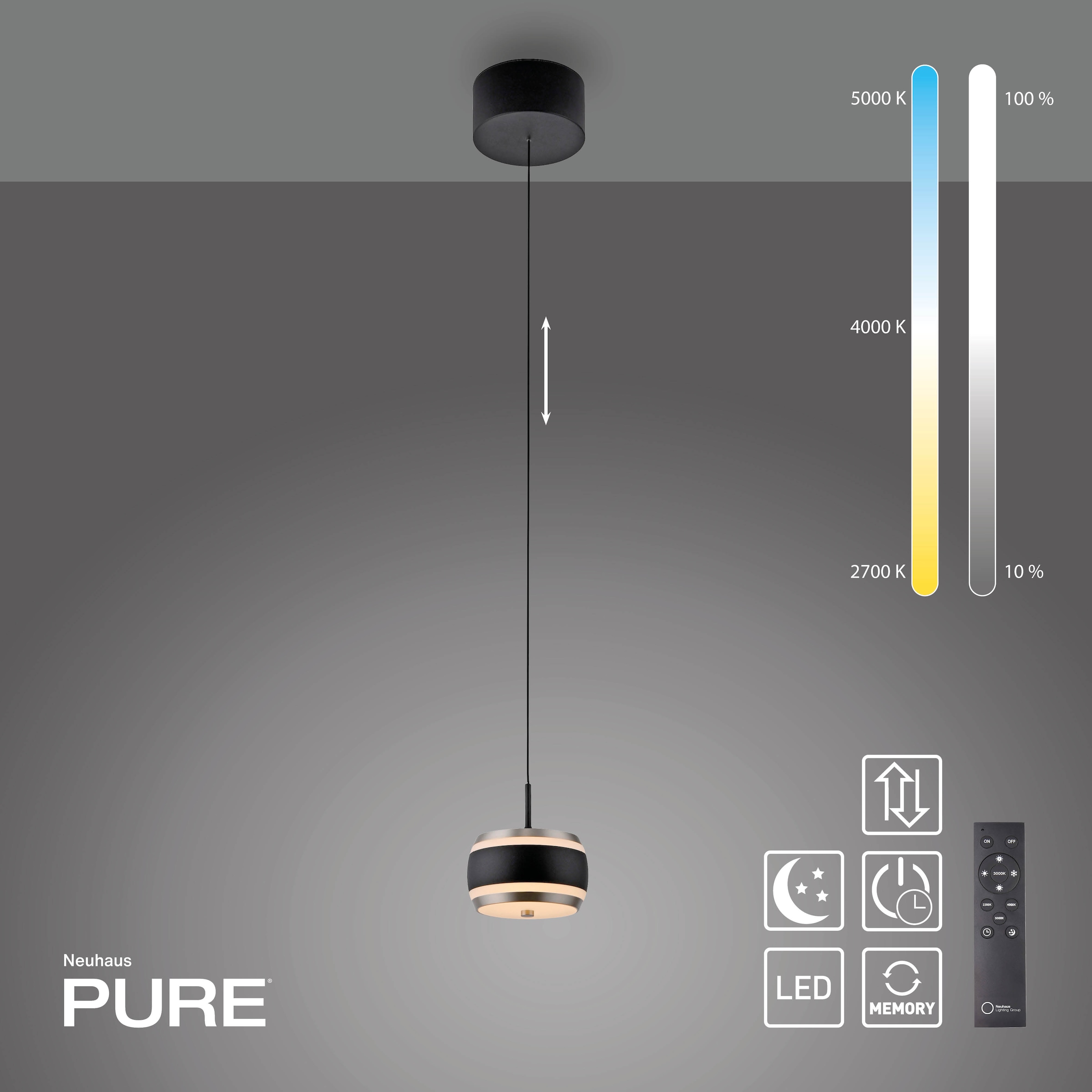 Neuhaus PURE LED Pendelleuchte »PURE Falling Rings« LED-Board 1 Stk. warmweiß - kaltweiß Comfort Lift, CCT, dimmbar, Fernbedienung, Timer