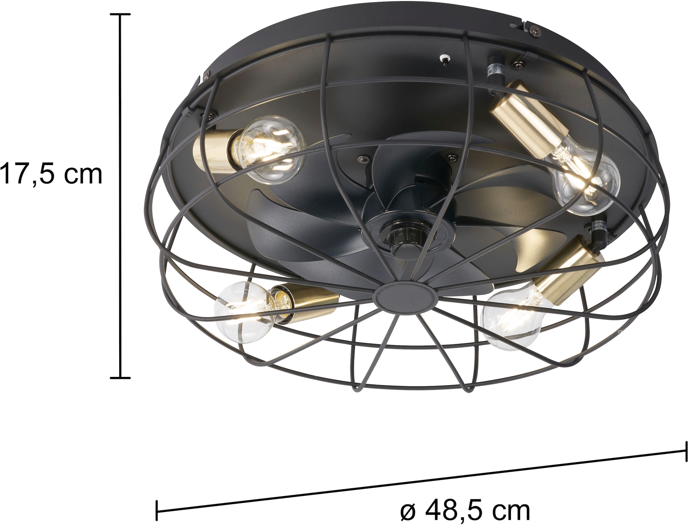 REALITY Leuchten Deckenleuchte »Trondheim Deckenventilator« E27 1 Stk. Deckenlampe Ventilator getrennt schaltbar